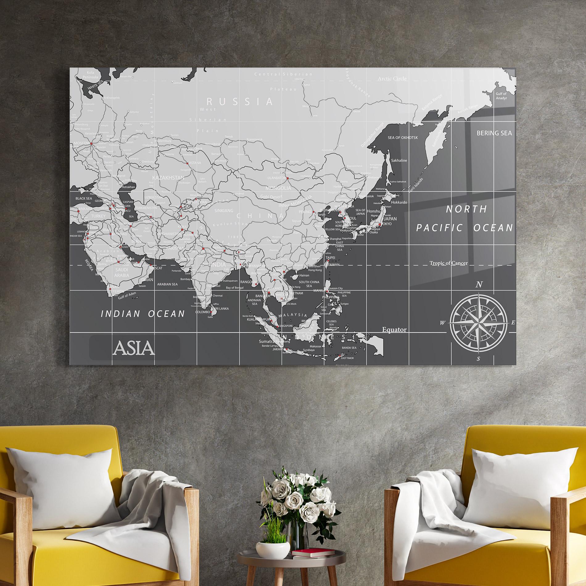 Üvegkép Asia Minimal Map mockup 4