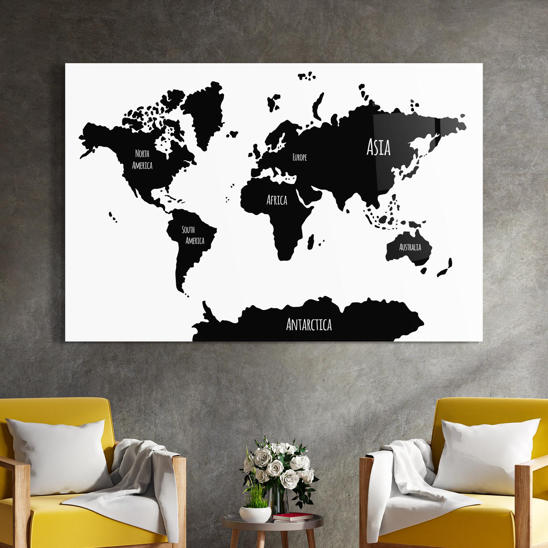 Üvegkép Black Map World mockup 4