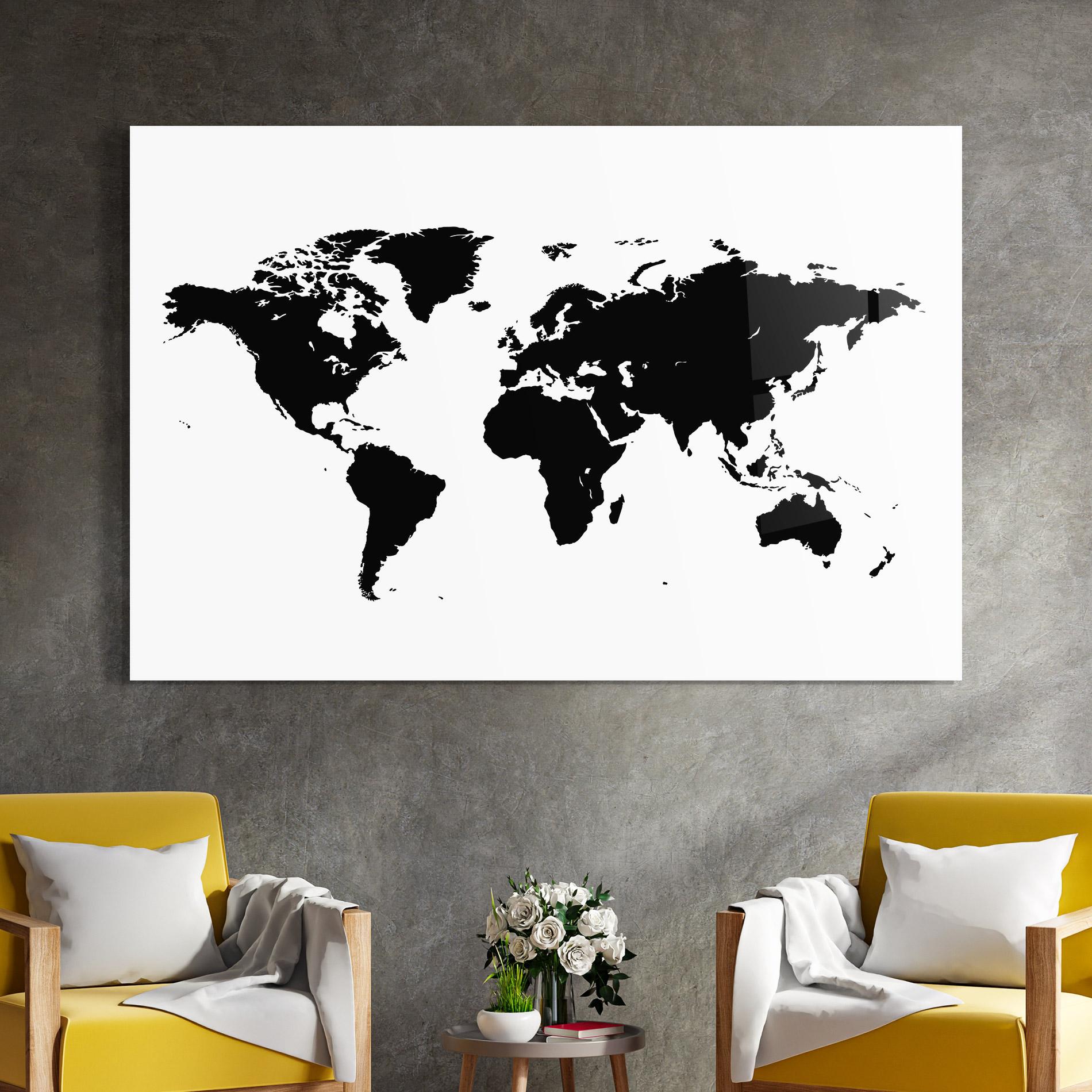 Üvegkép Black World Map mockup 4
