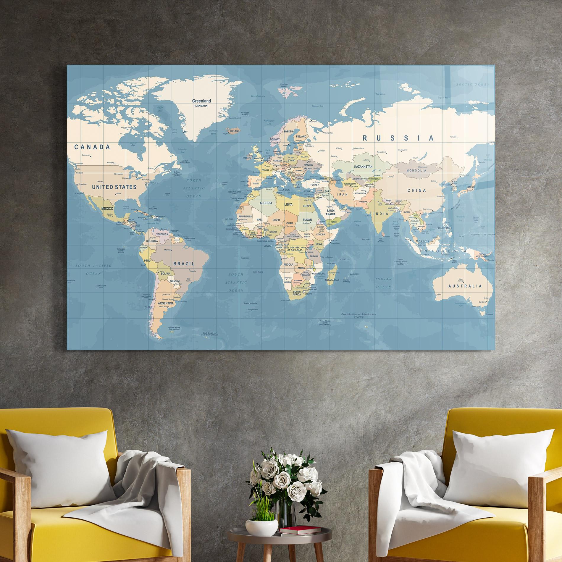 Üvegkép Blue World Map mockup 4