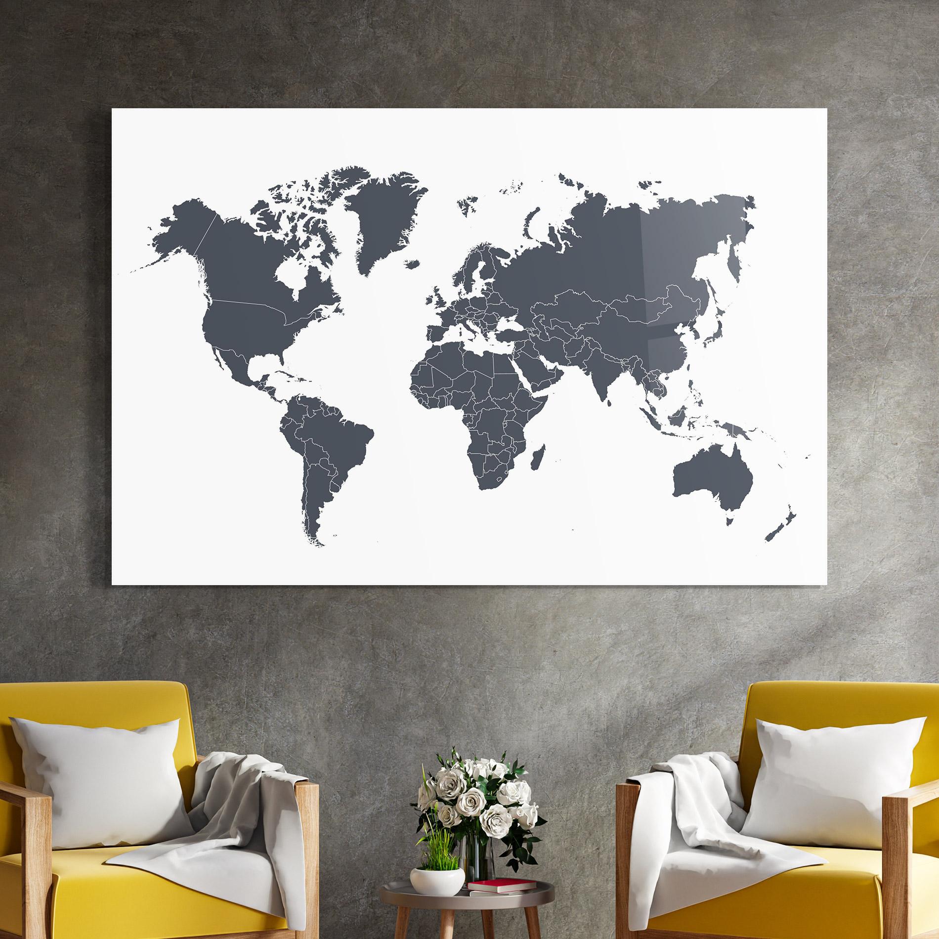 Üvegkép World Grey Map mockup 4