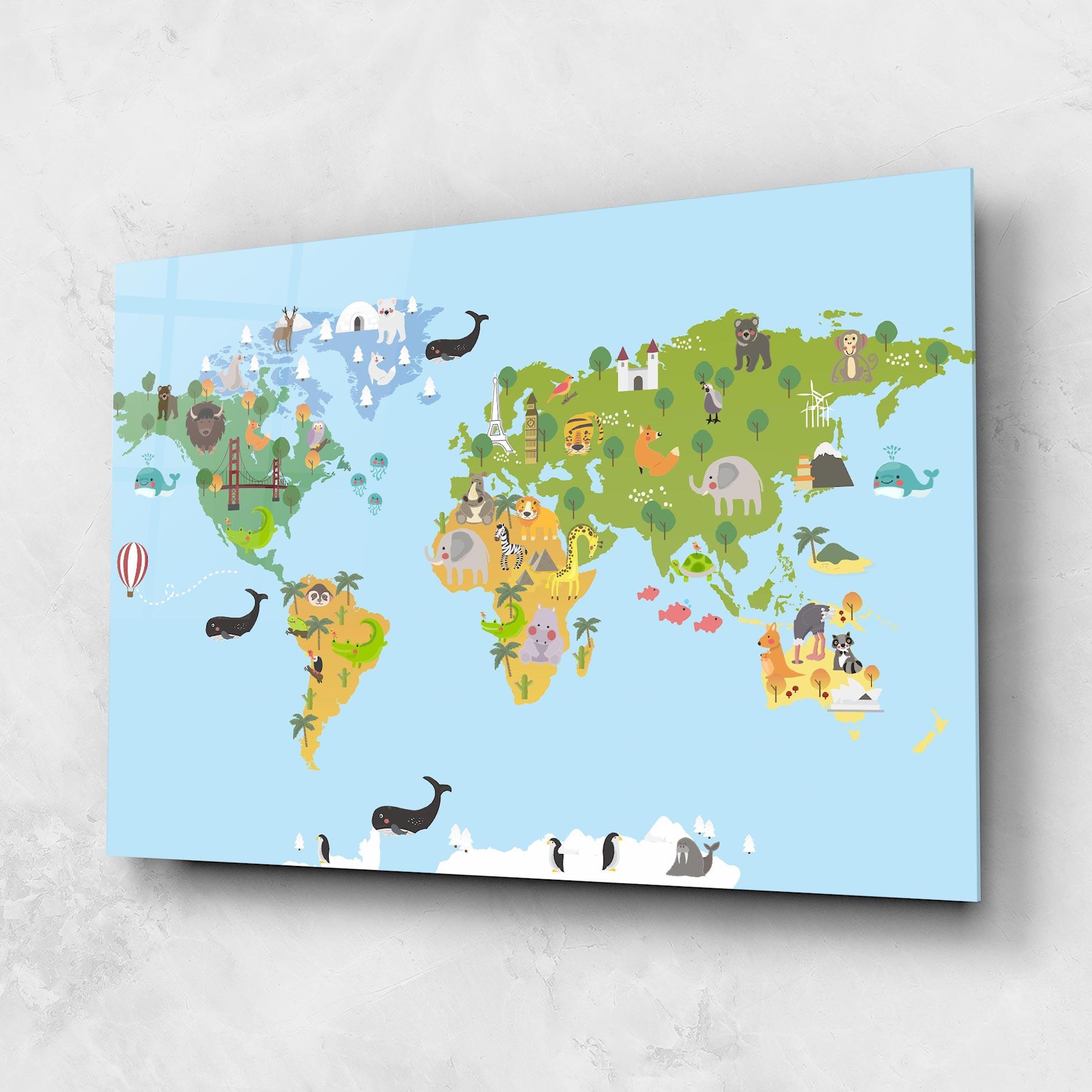 Üvegkép Animals Cute Map mockup 1