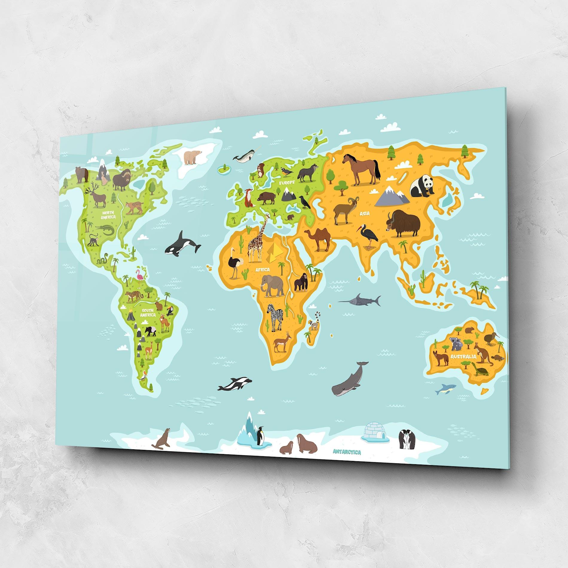Üvegkép Animals World Map mockup 1