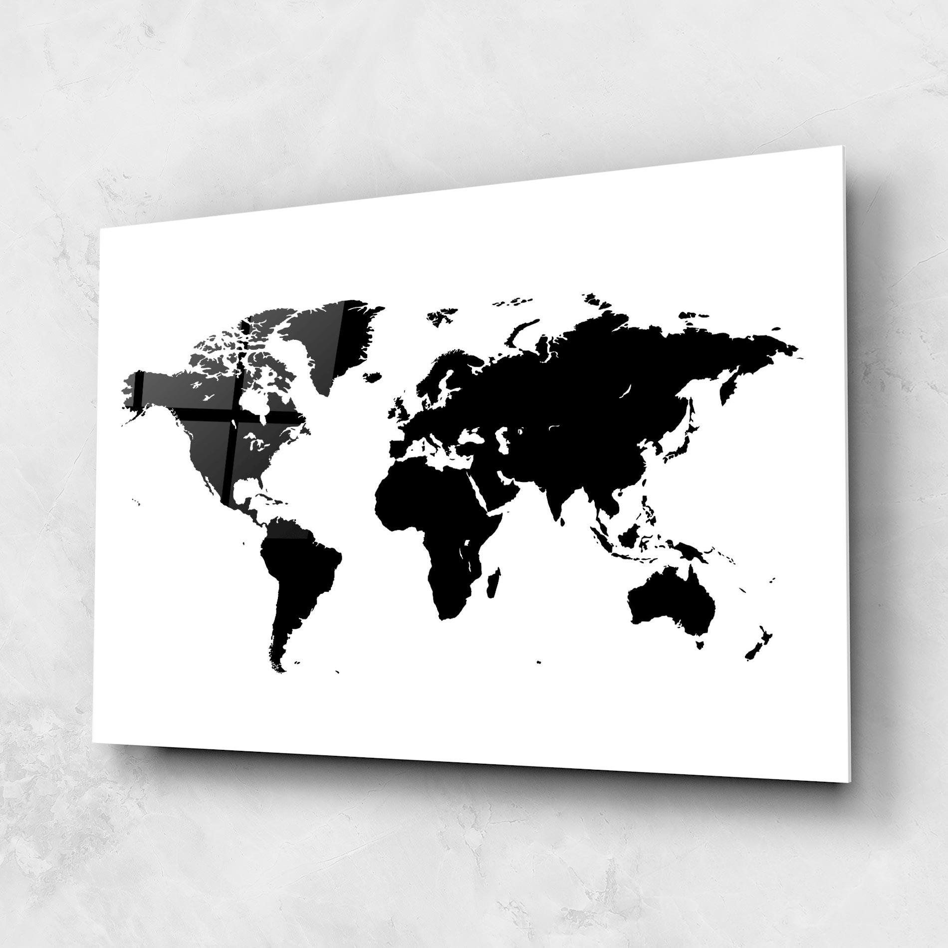 Üvegkép Black World Map mockup 1