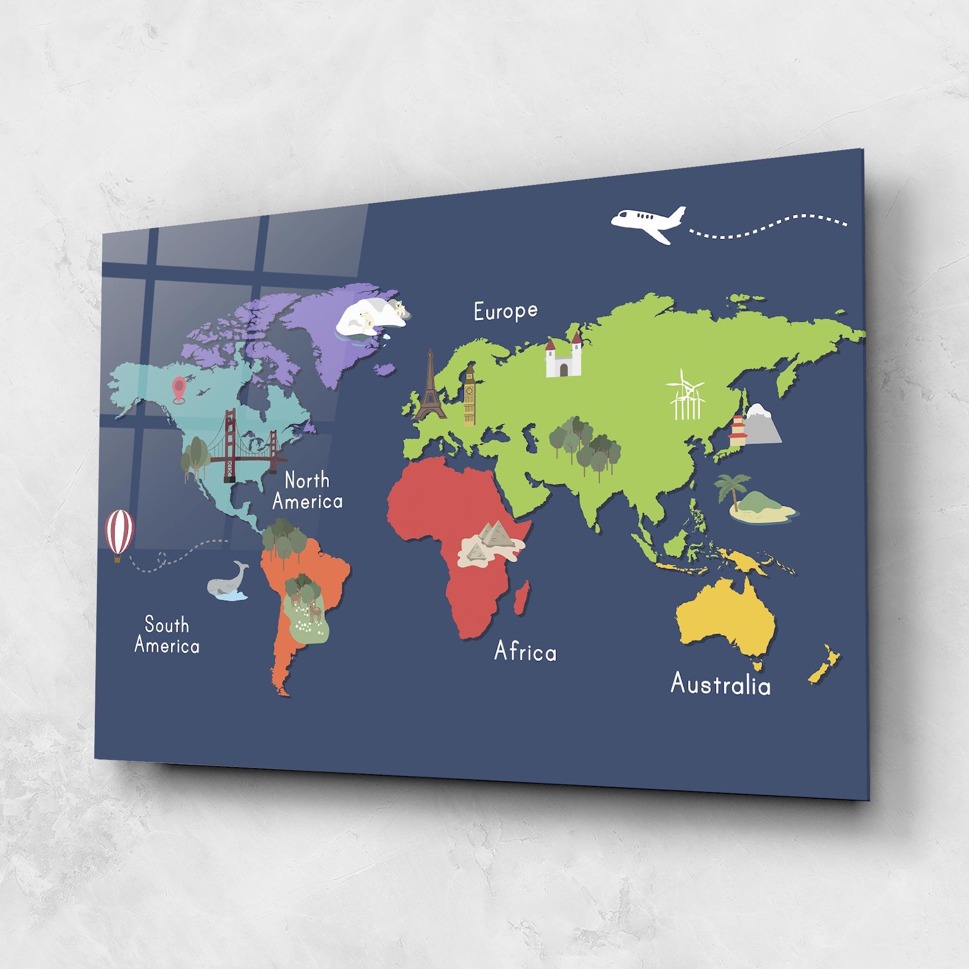 Üvegkép Blue Map World mockup 1