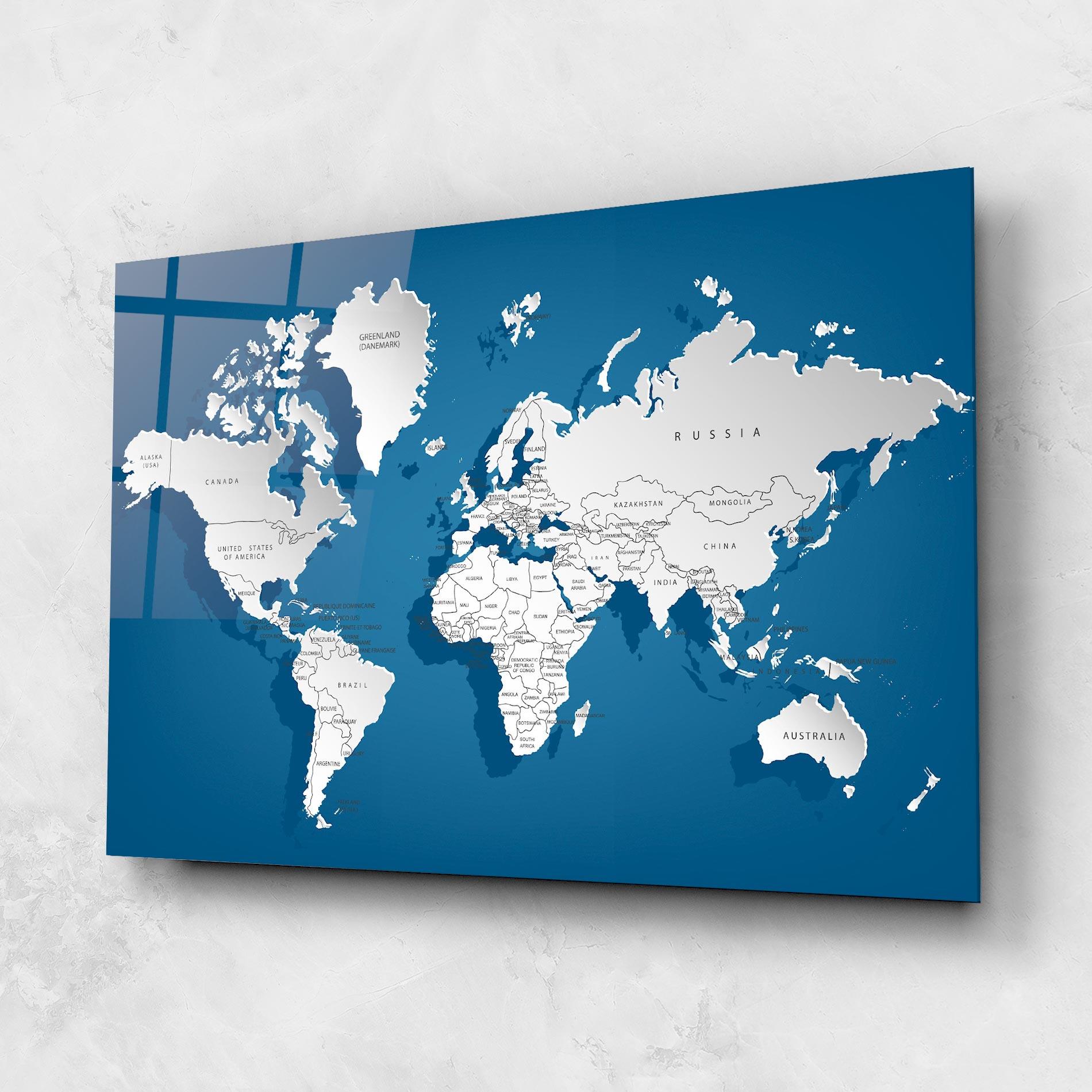 Üvegkép Blue White Map mockup 1