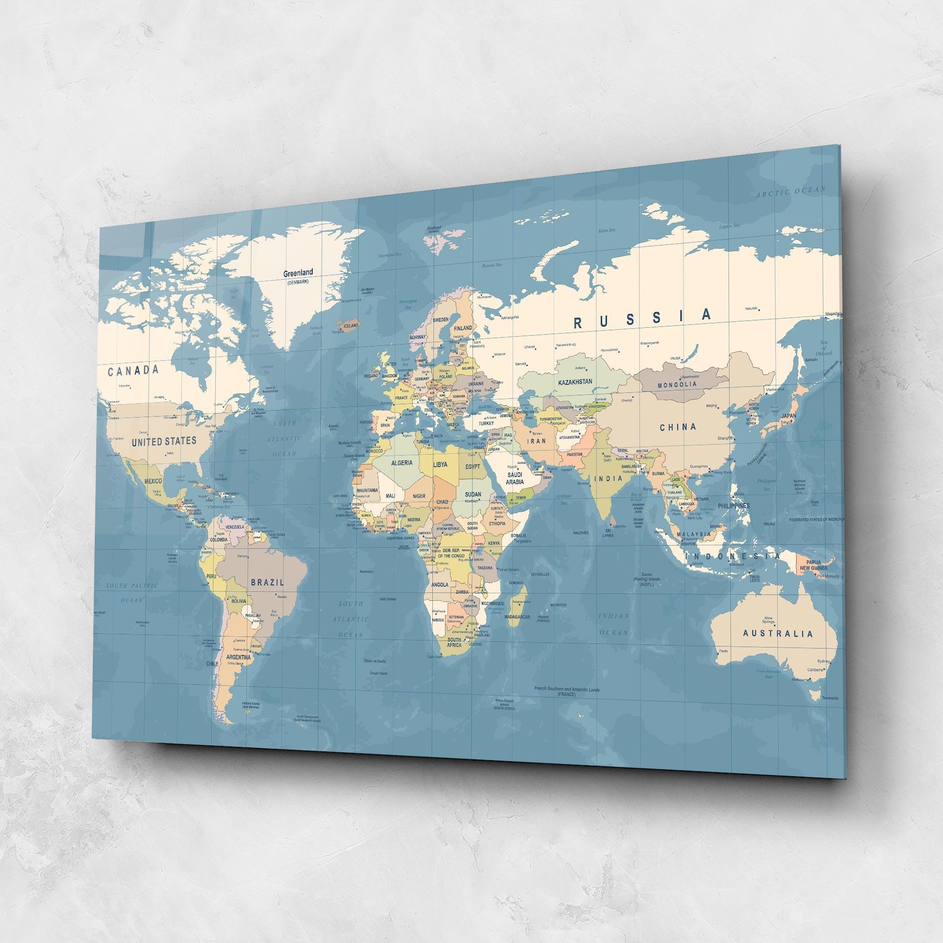 Üvegkép Blue World Map mockup 1
