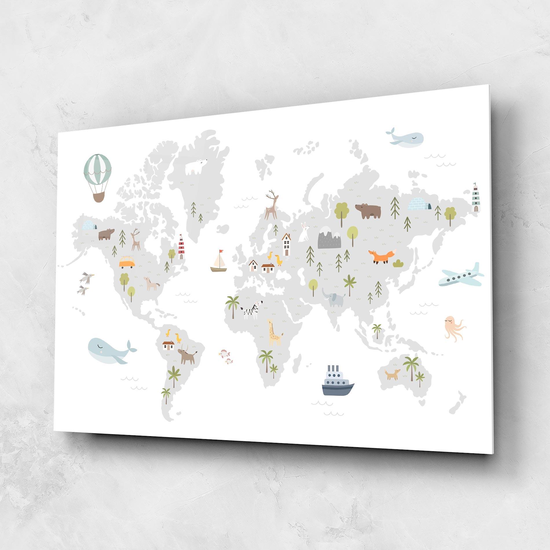Üvegkép Pretty Grey Map mockup 1