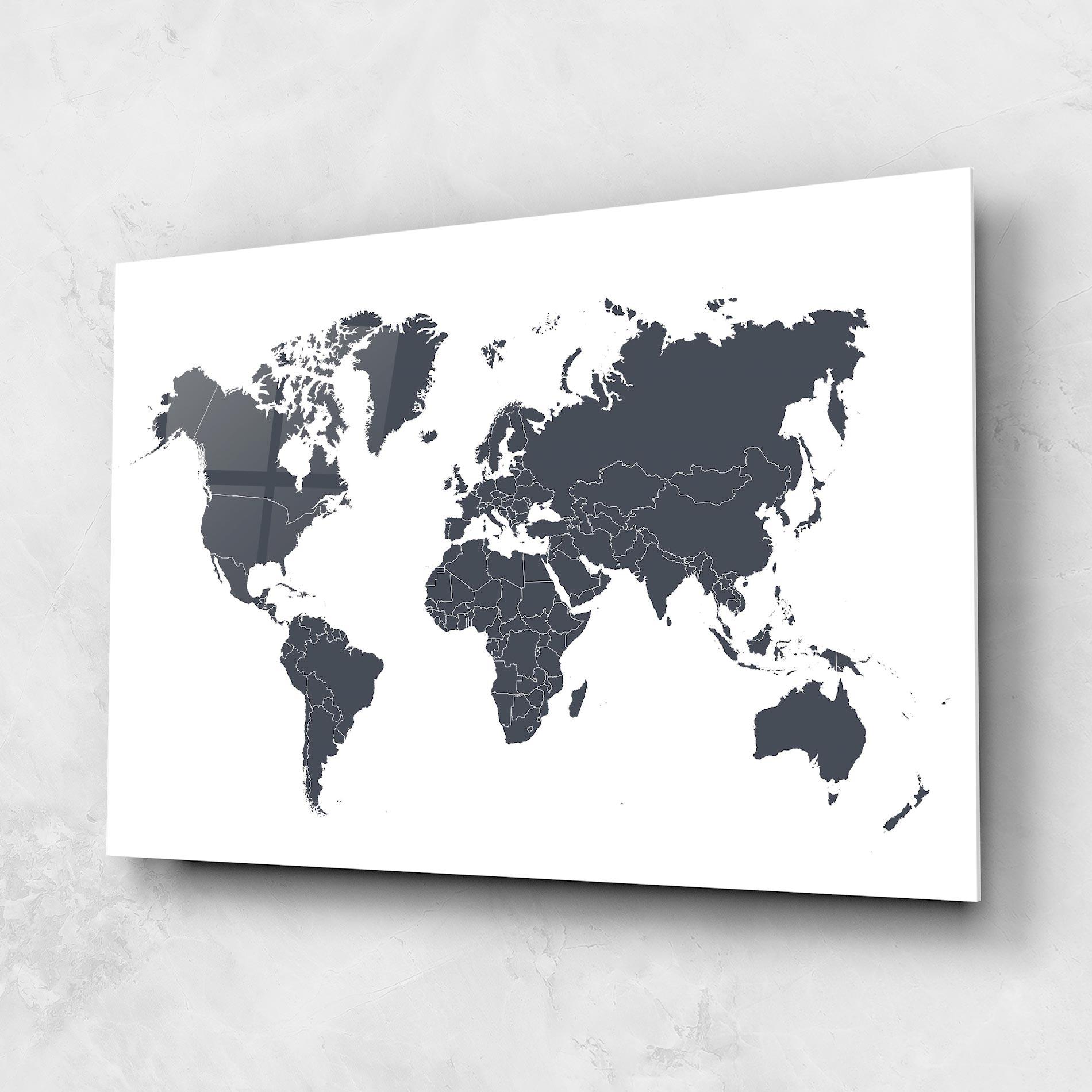 Üvegkép World Grey Map mockup 1
