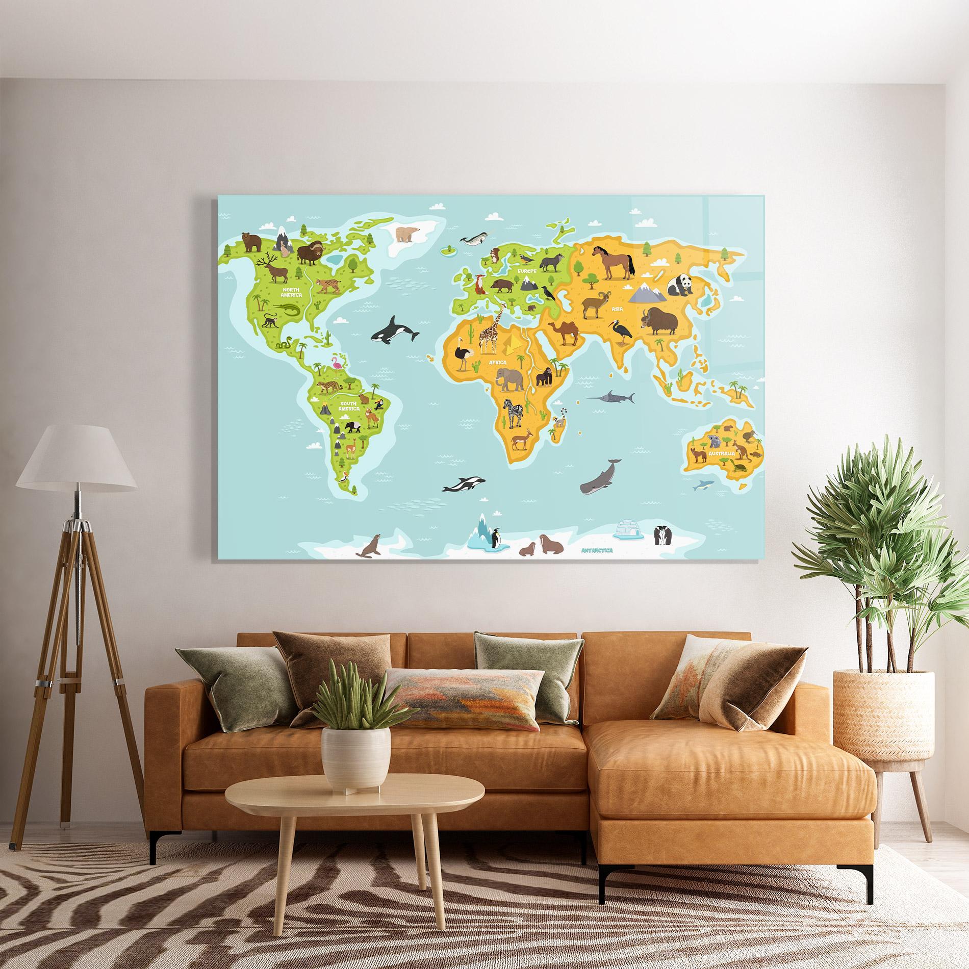 Üvegkép Animals World Map mockup 7