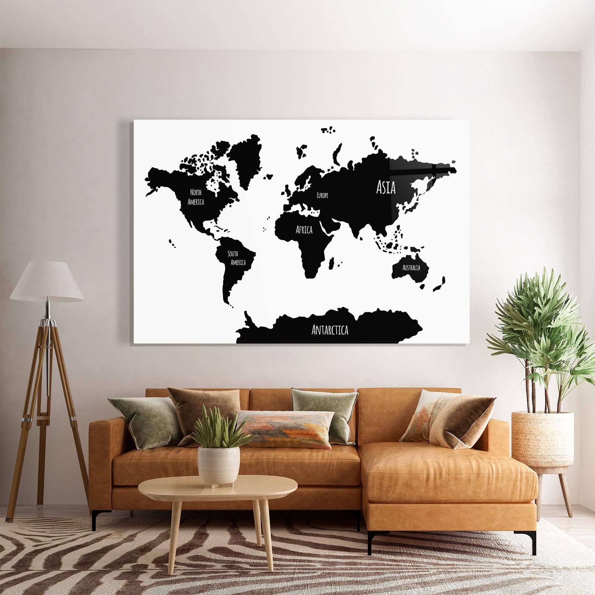 Üvegkép Black Map World mockup 7