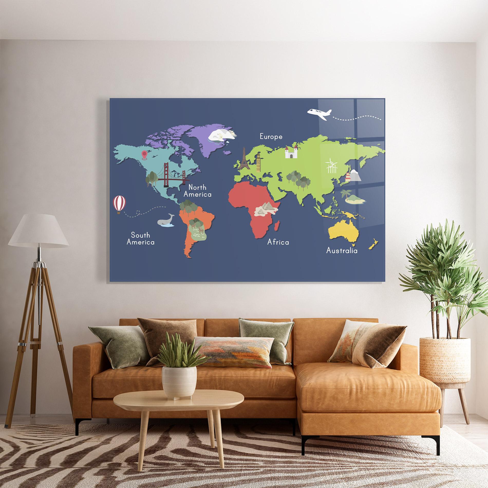 Üvegkép Blue Map World mockup 7