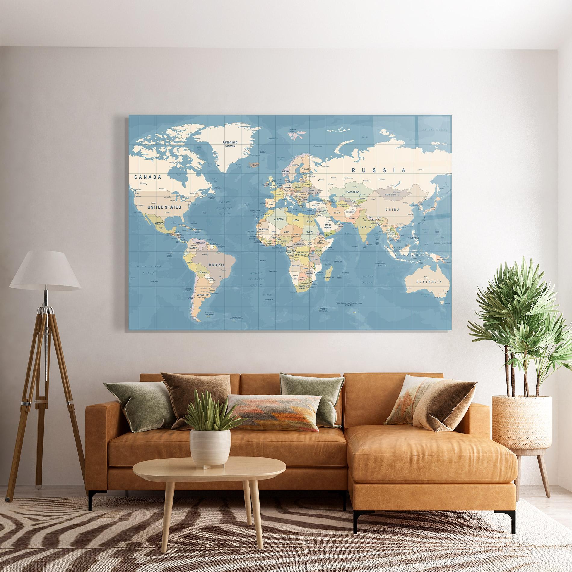 Üvegkép Blue World Map mockup 7