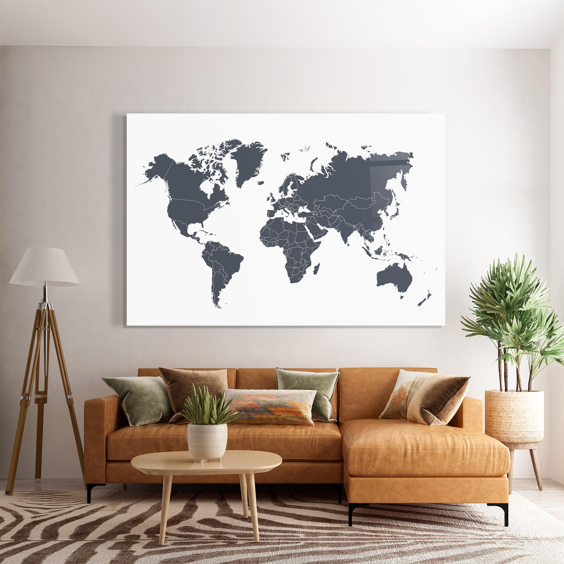 Üvegkép World Grey Map mockup 7