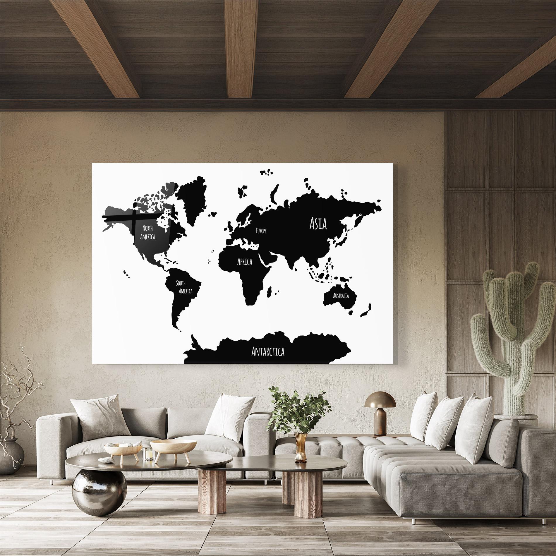 Üvegkép Black Map World mockup 8