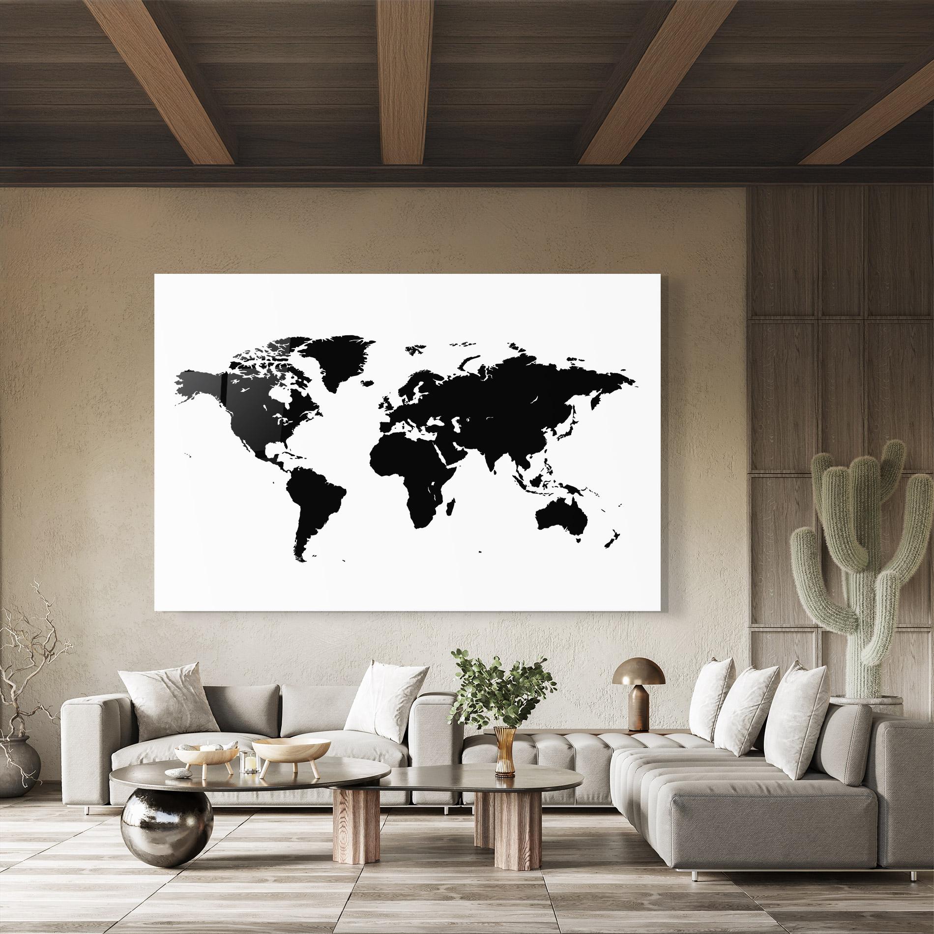 Üvegkép Black World Map mockup 8