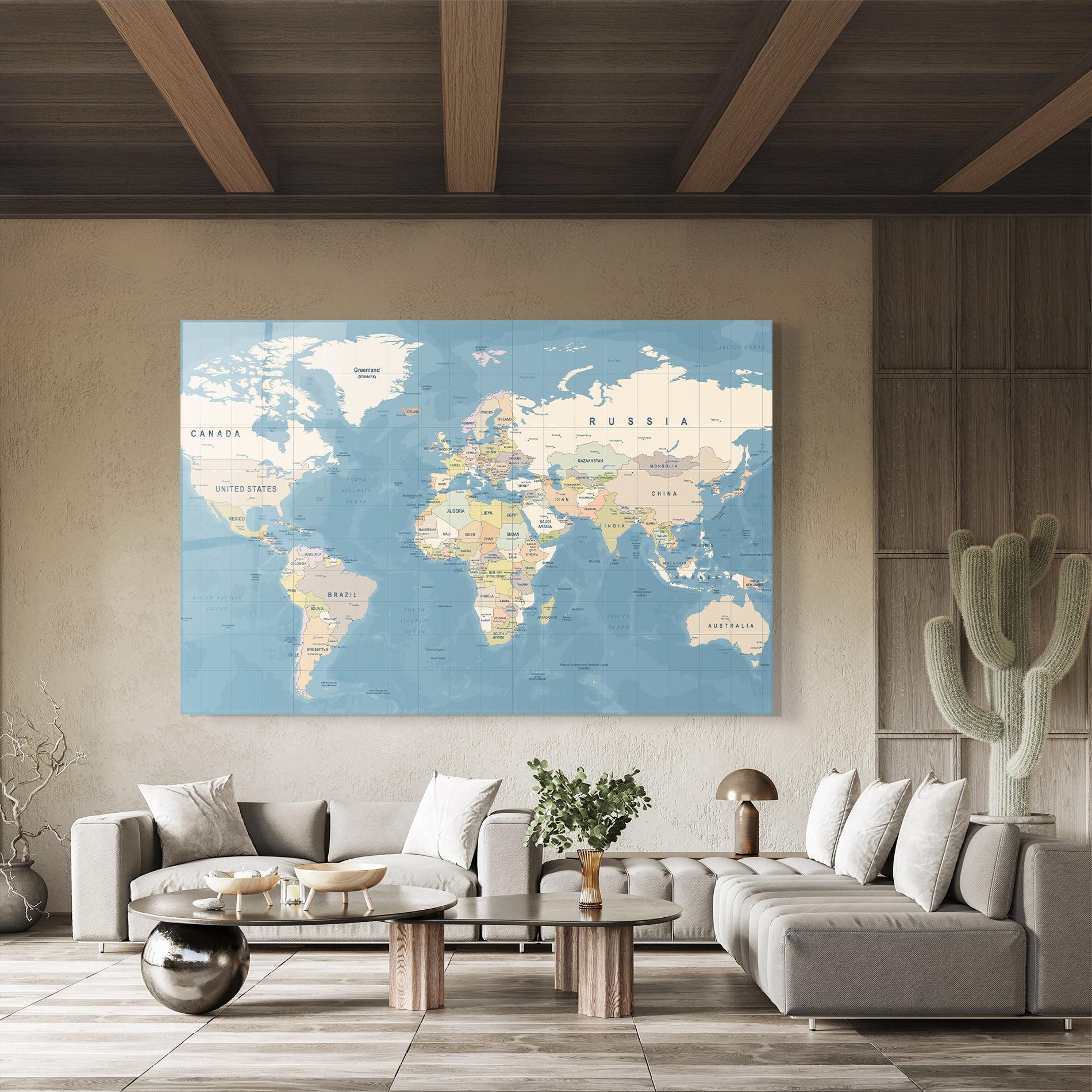 Üvegkép Blue World Map mockup 8