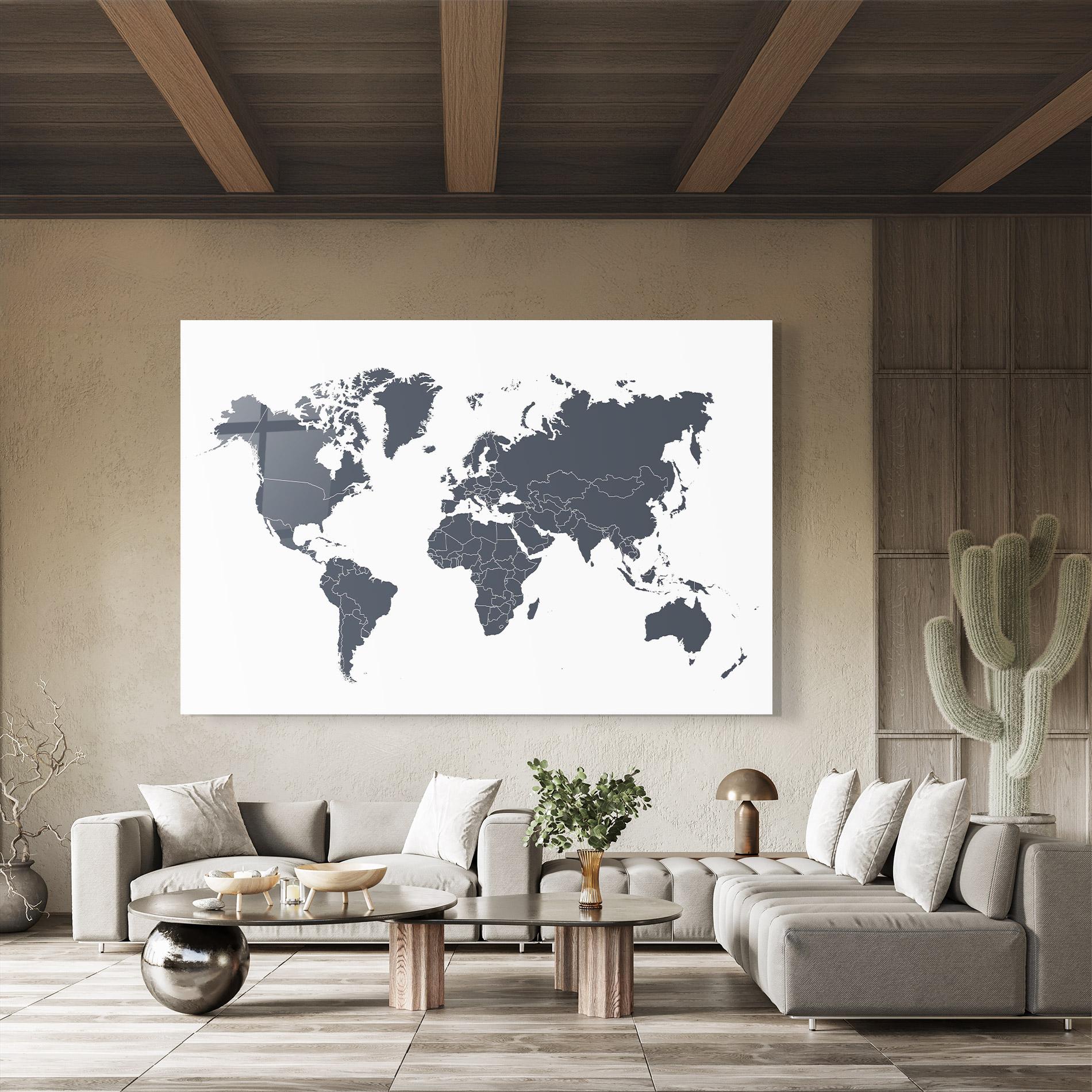 Üvegkép World Grey Map mockup 8