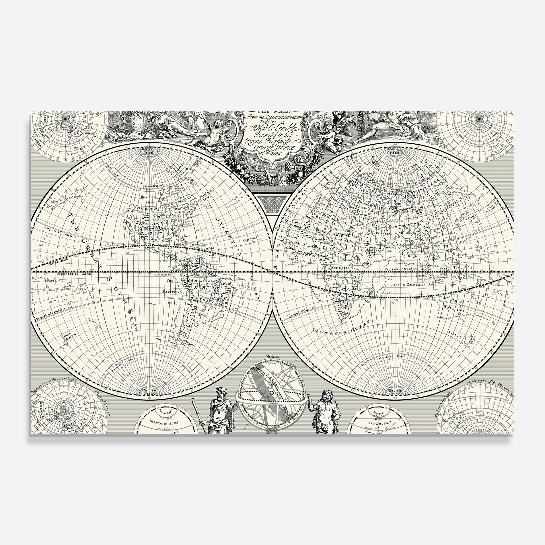 Üvegkép Black White Map mockup 0
