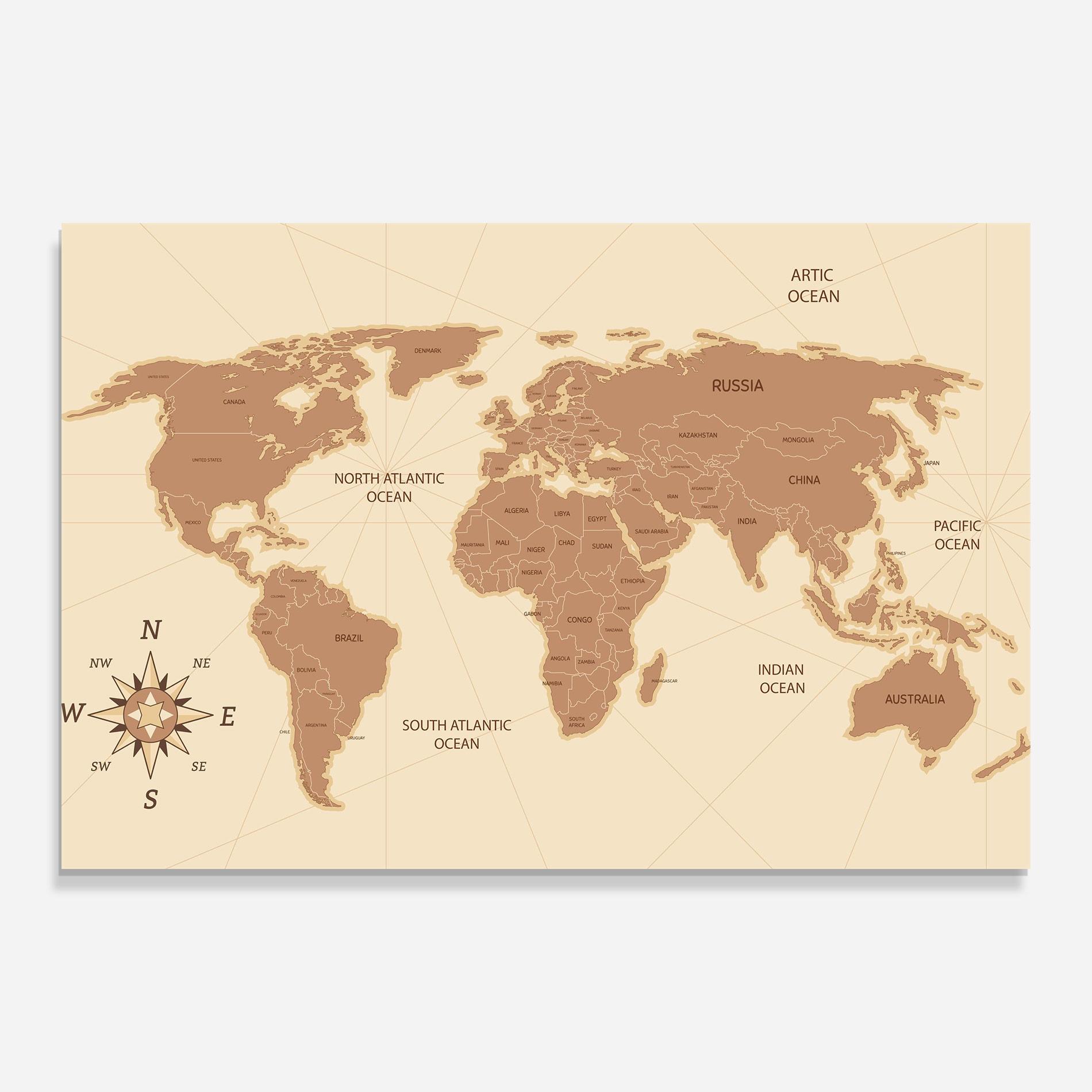 Üvegkép Cream Map Vintage mockup 0