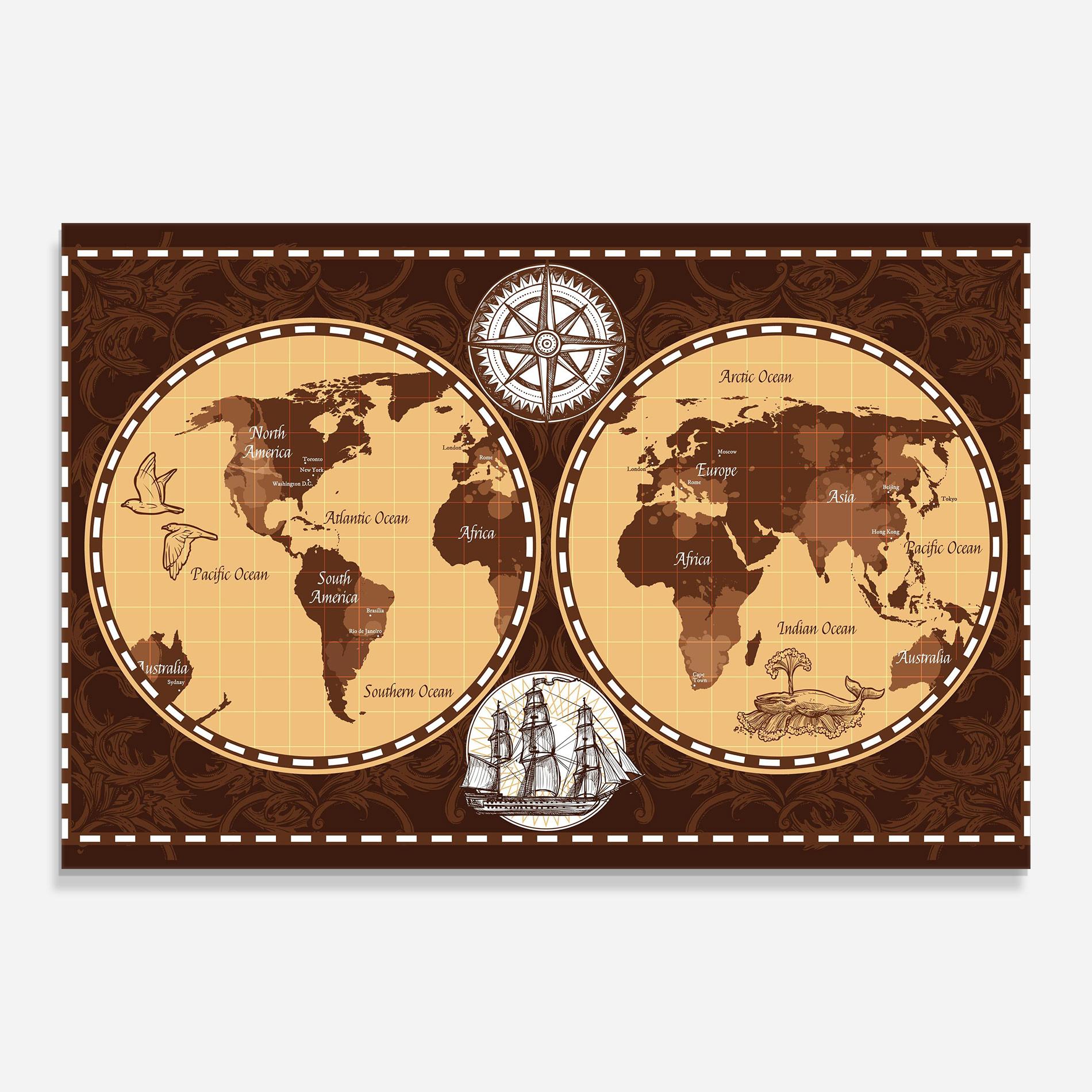 Üvegkép Old Brown Map mockup 0