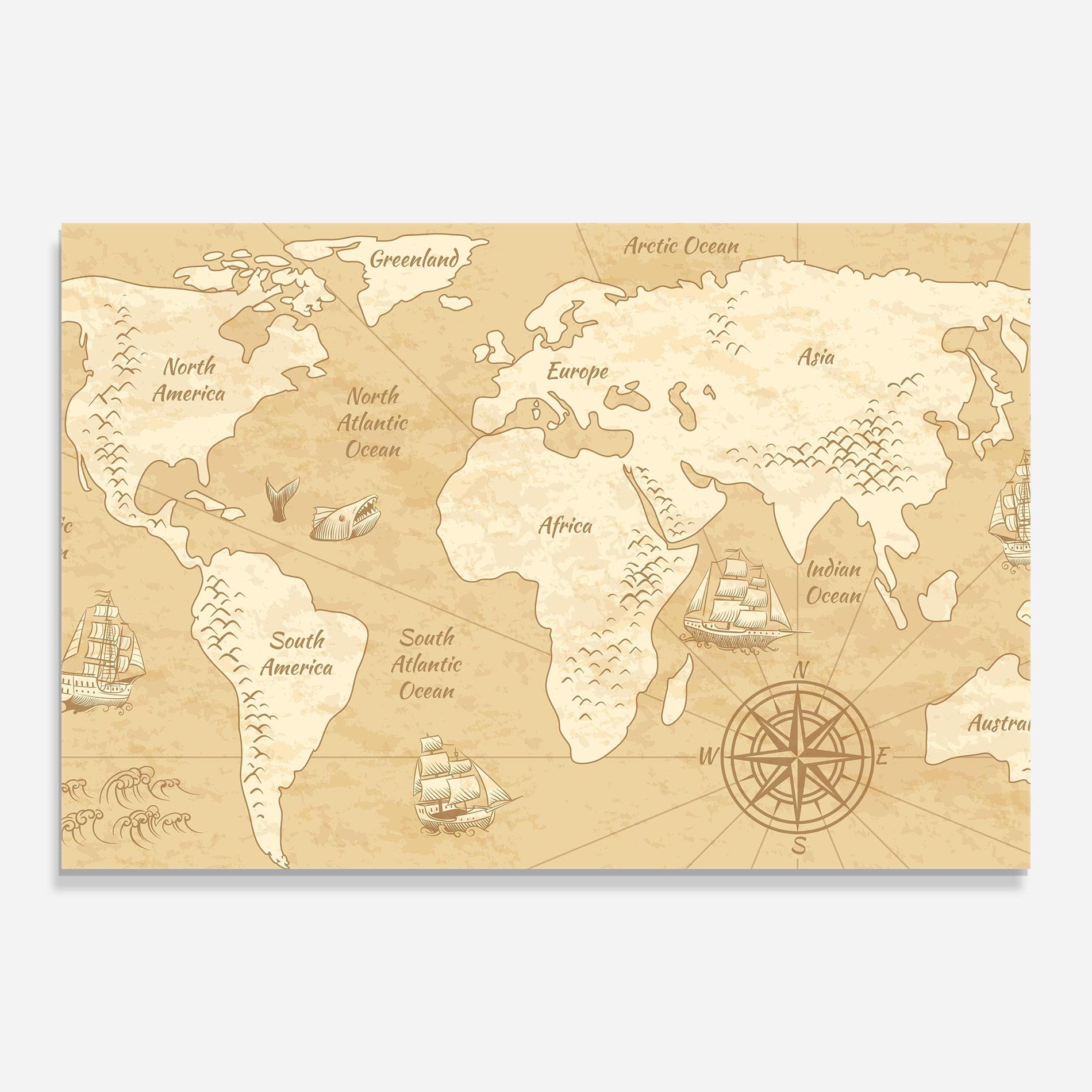 Üvegkép Old Continents Map mockup 0