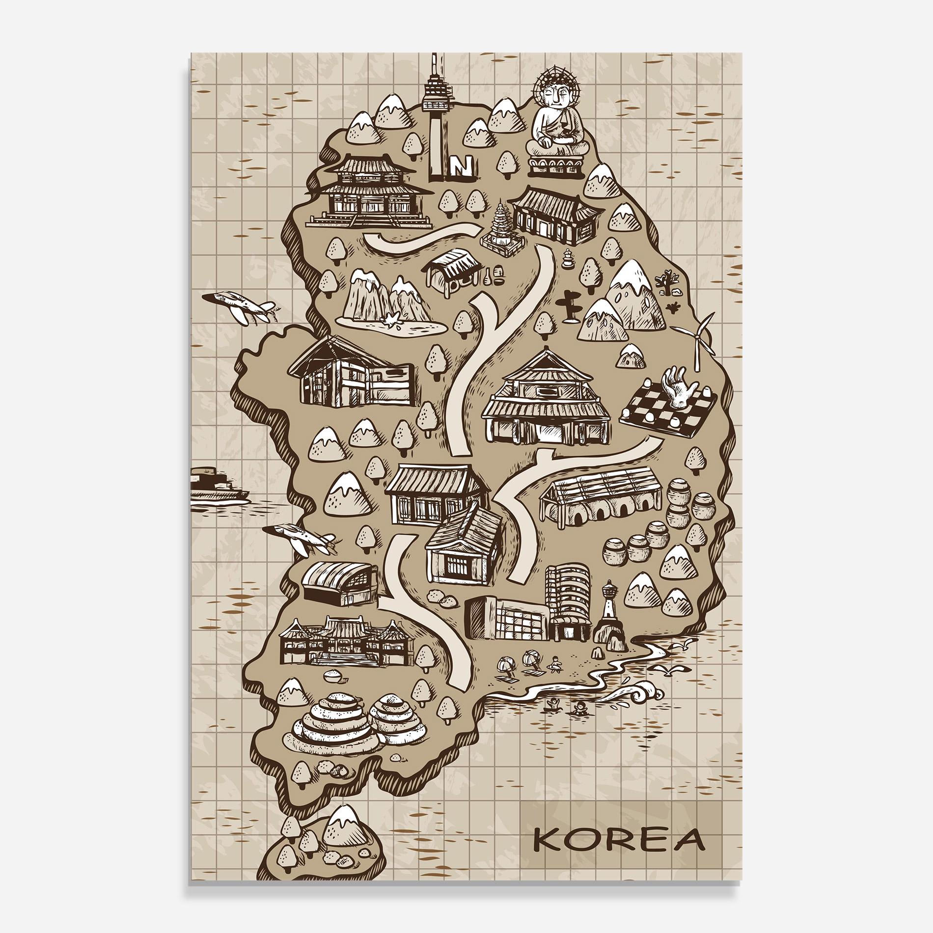 Üvegkép Old Korea Map mockup 0
