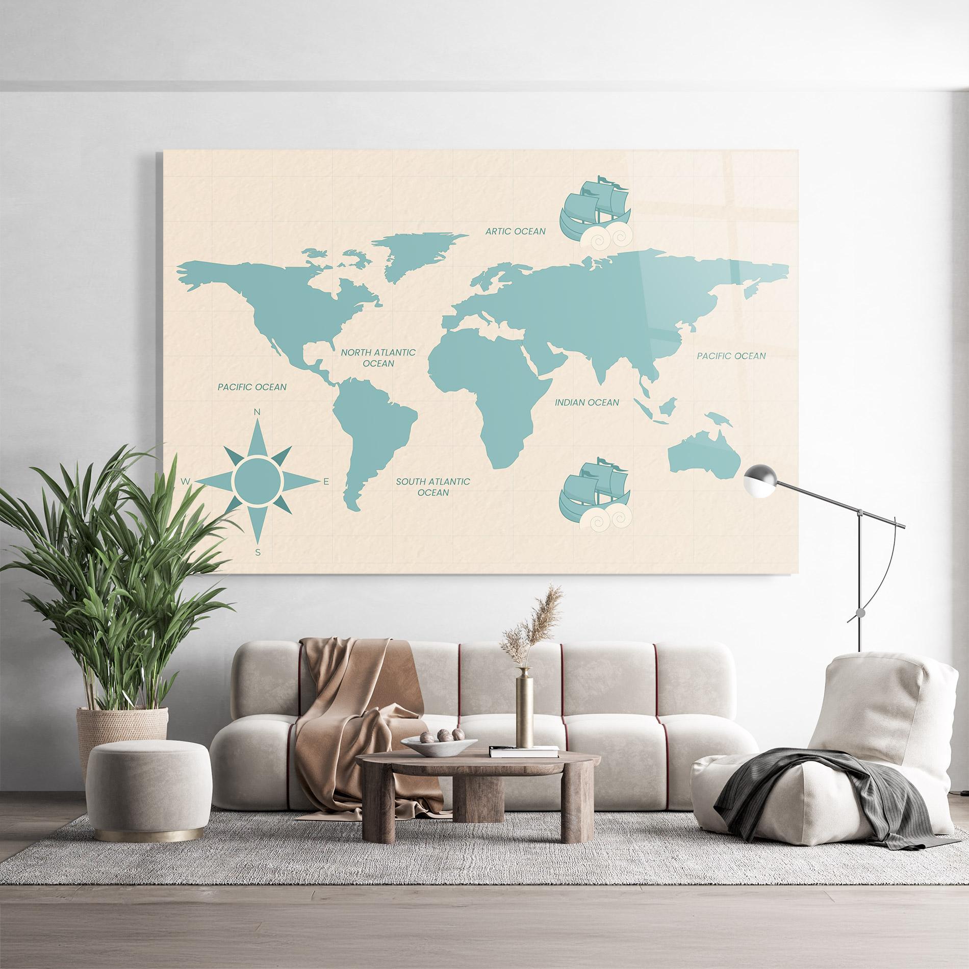 Üvegkép Cream Blue Map mockup 9