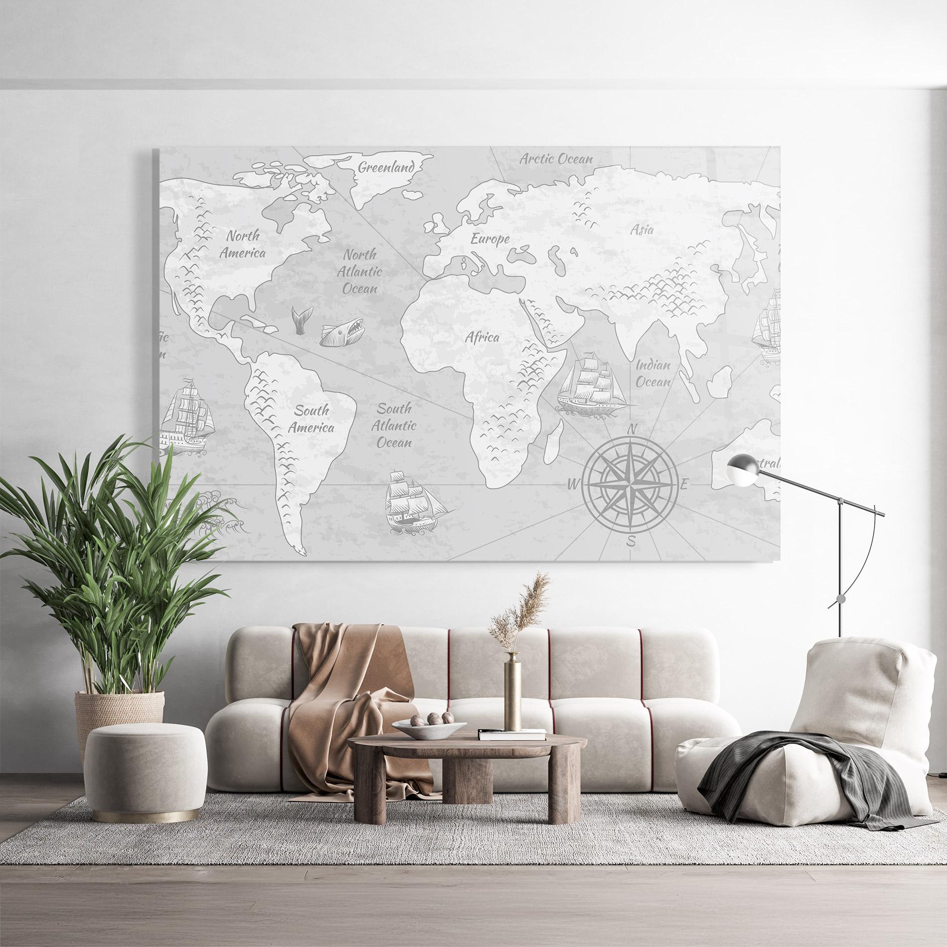 Üvegkép Grey Old Map mockup 9