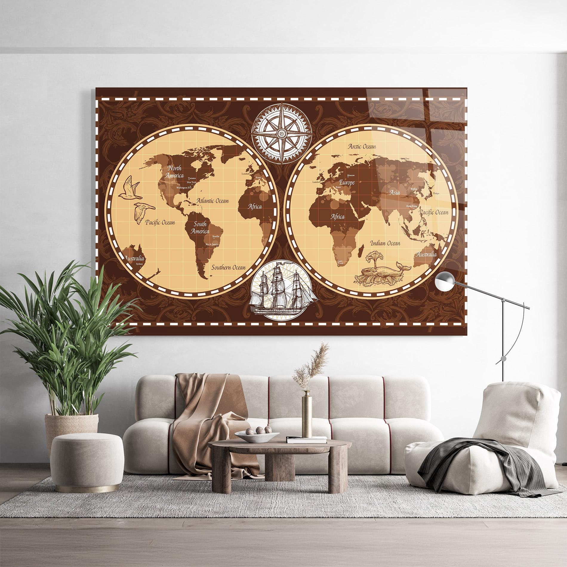 Üvegkép Old Brown Map mockup 9