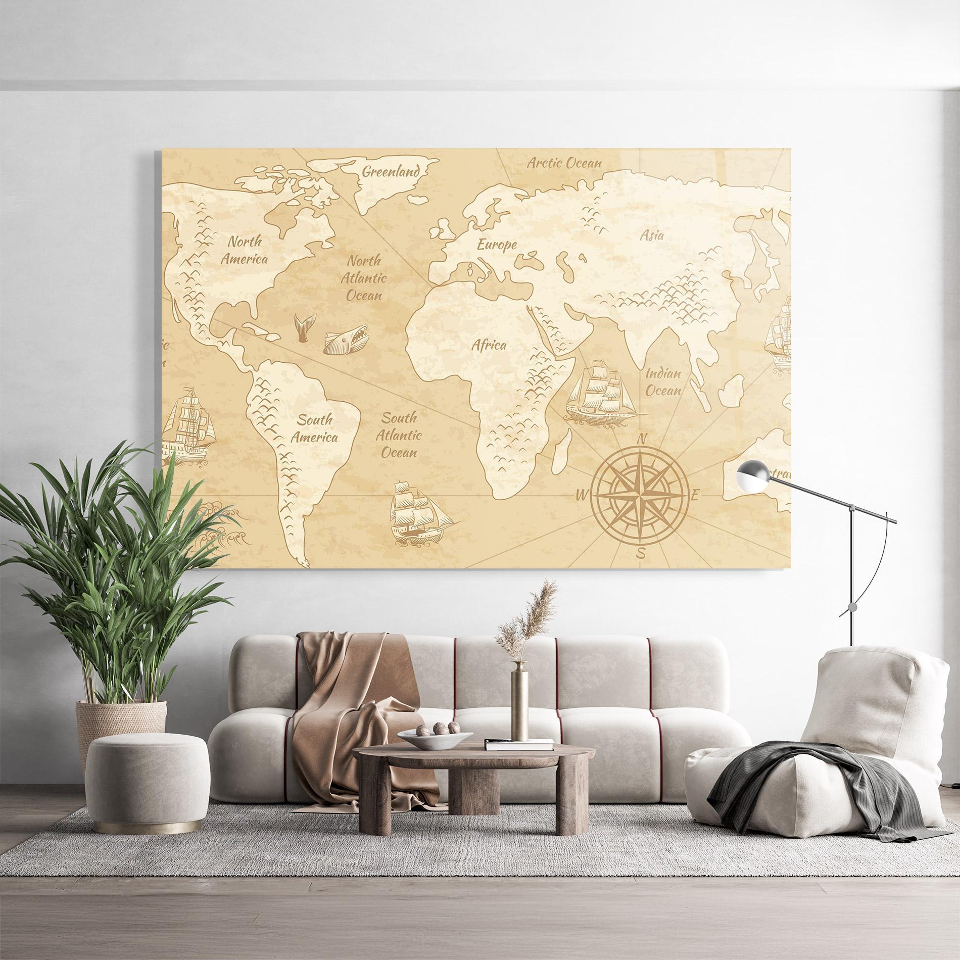 Üvegkép Old Continents Map mockup 9