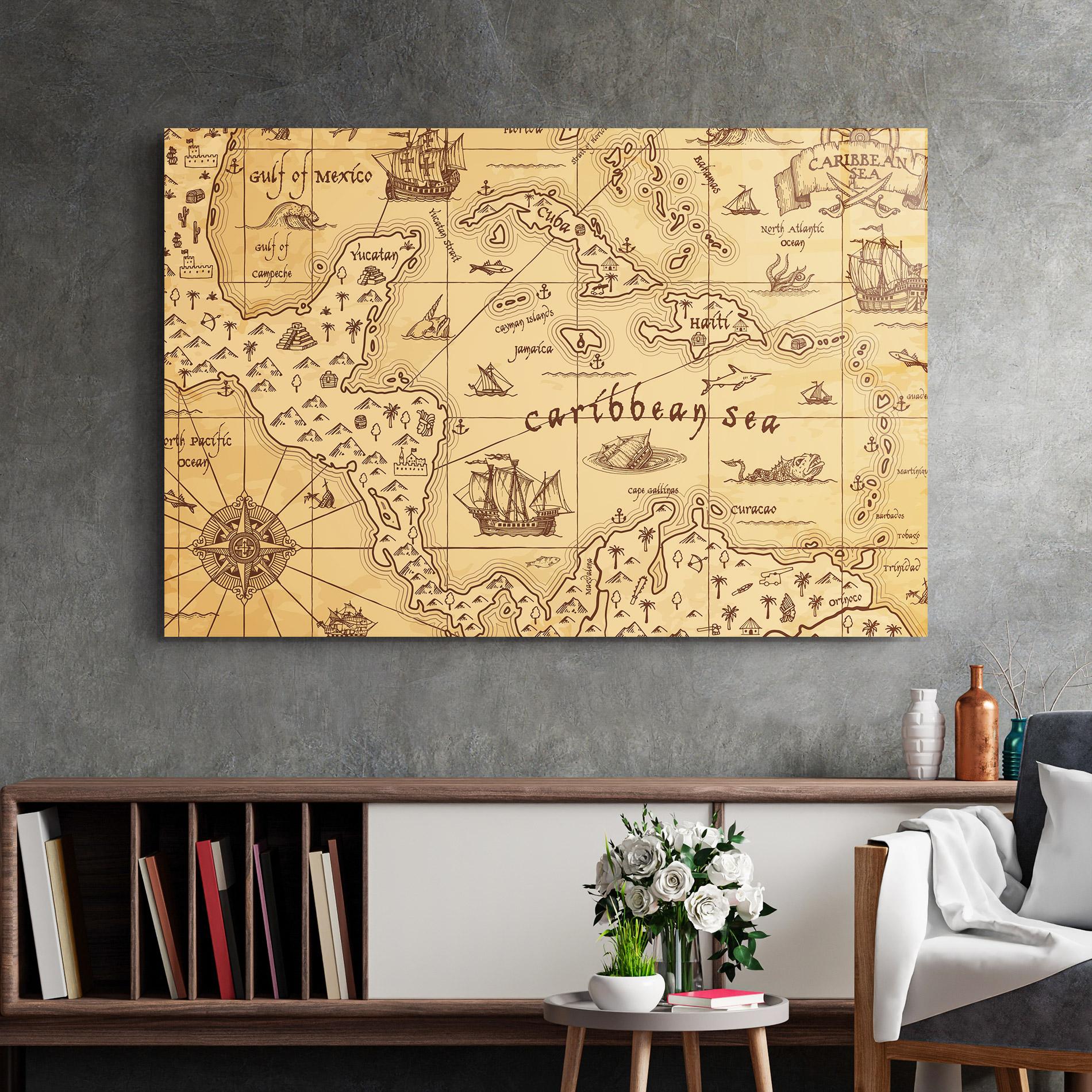 Üvegkép Caribbean Sea Map mockup 2