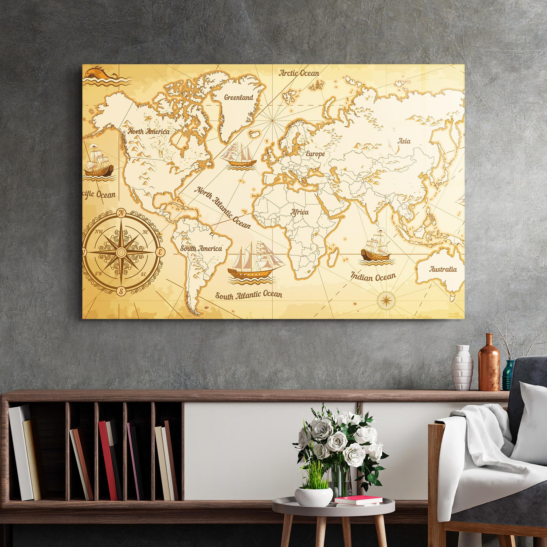 Üvegkép Gold Old Map mockup 2