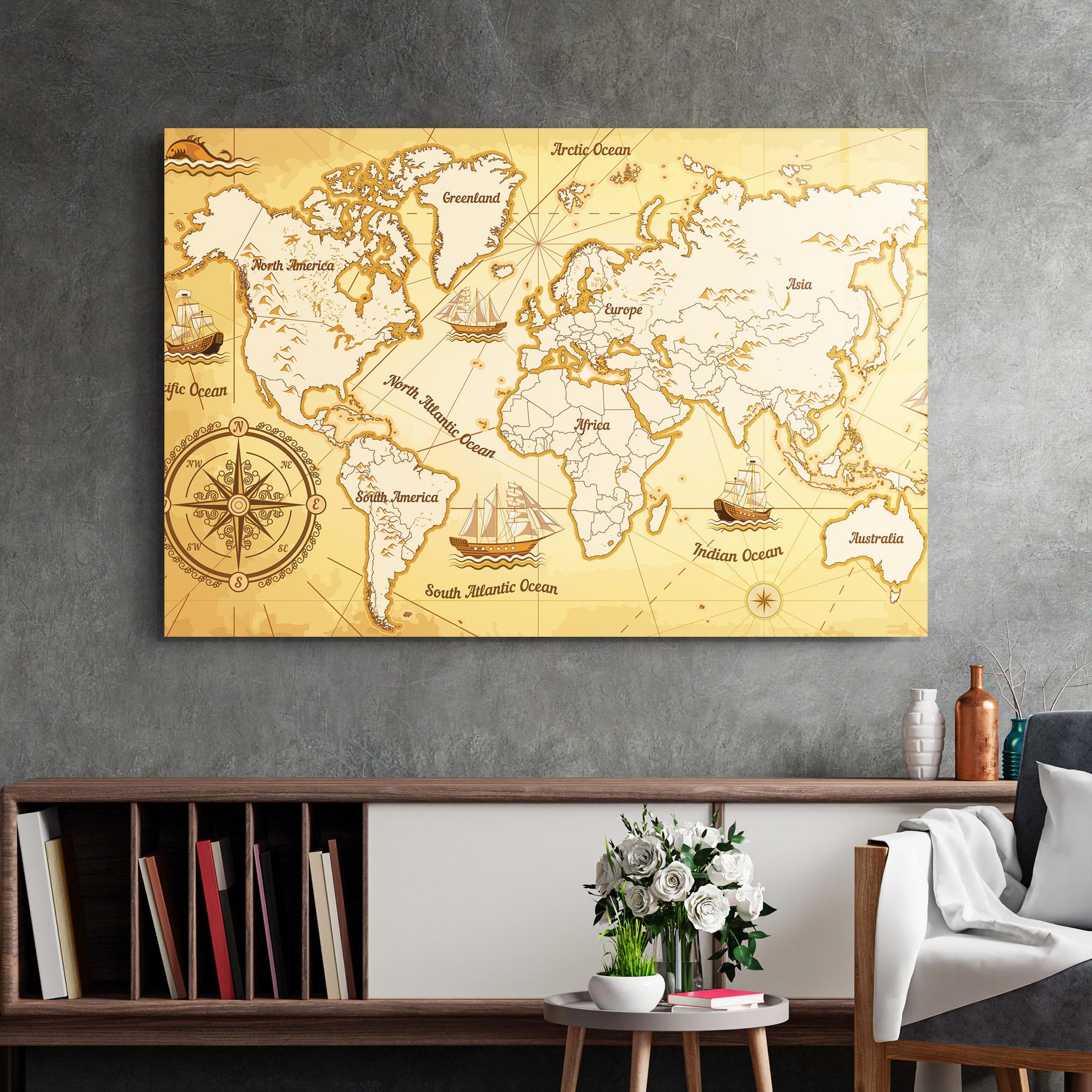 Üvegkép Gold Vintage Map mockup 2