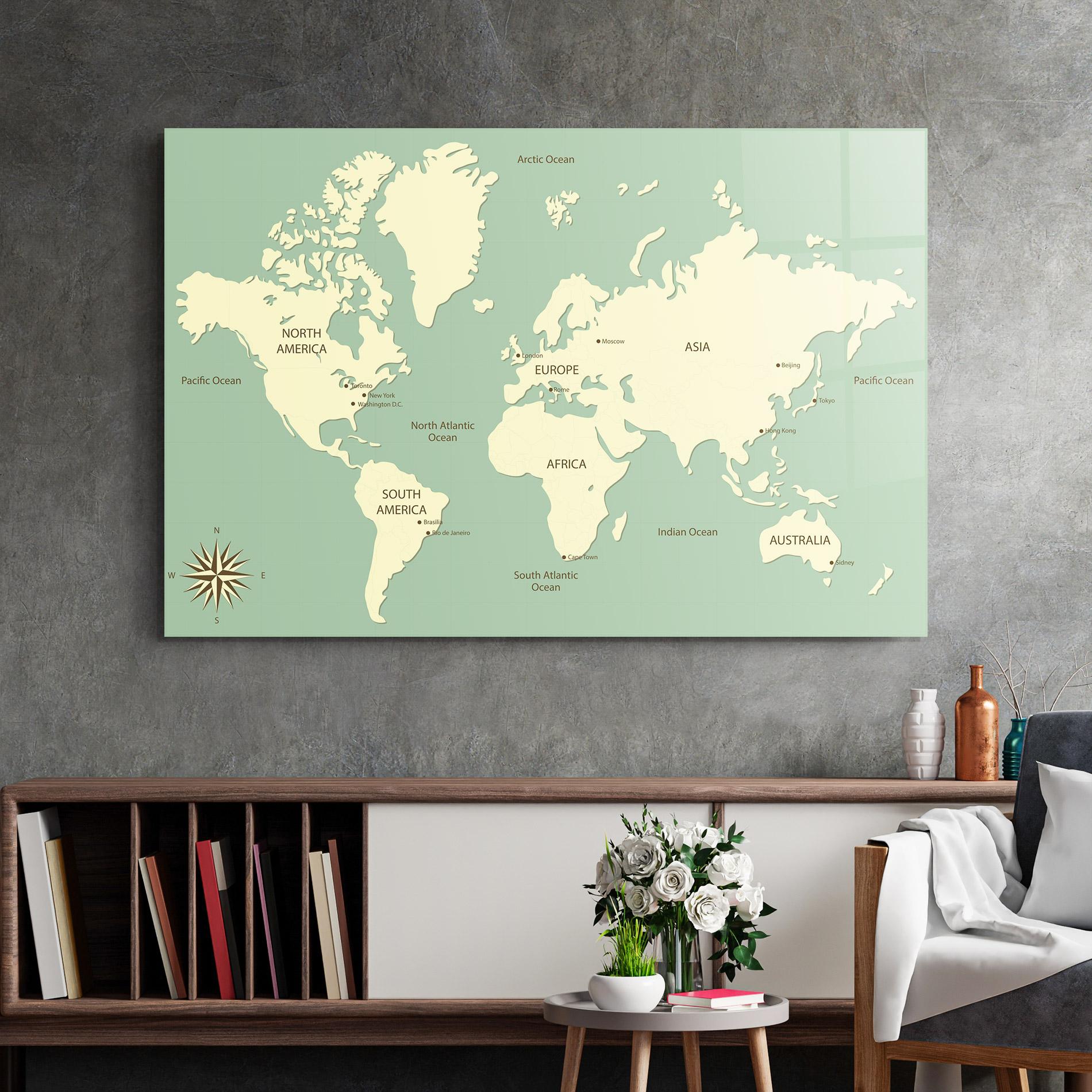 Üvegkép Green Cream Map mockup 2