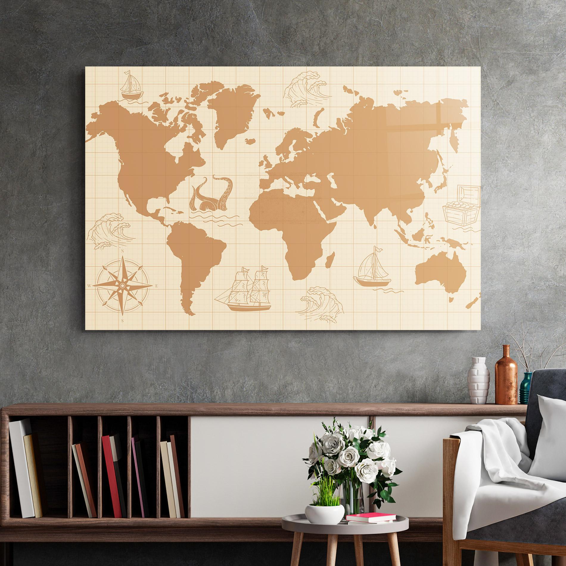 Üvegkép Light Cream Map mockup 2