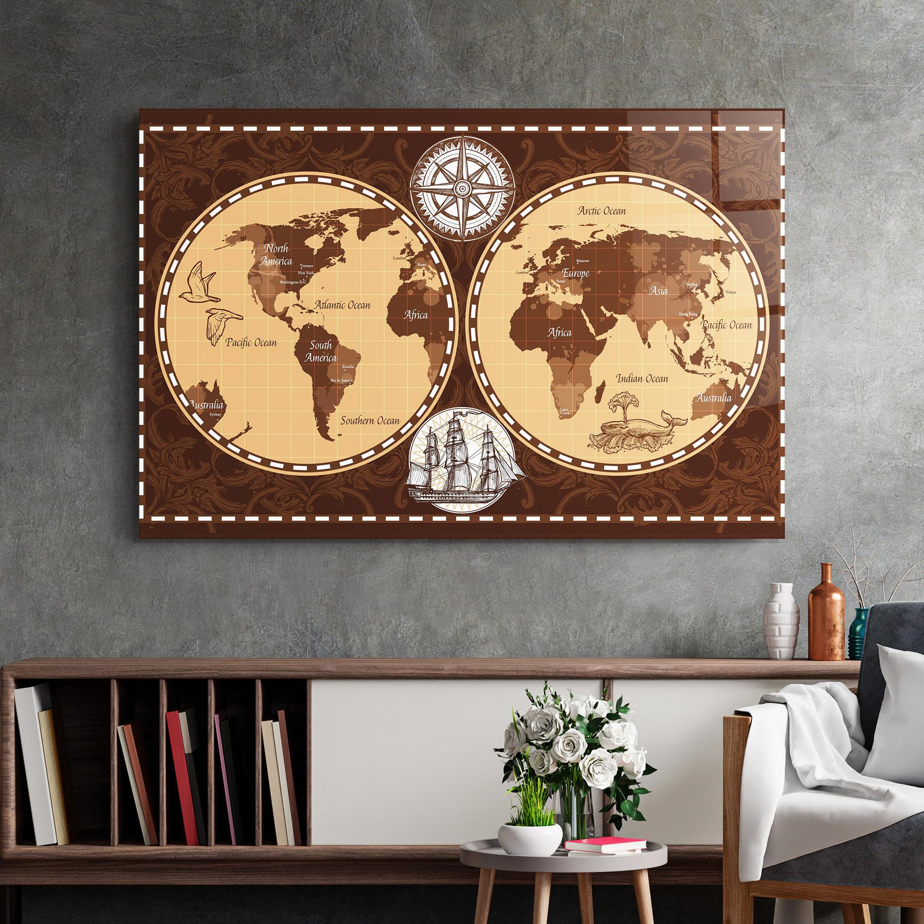 Üvegkép Old Brown Map mockup 2