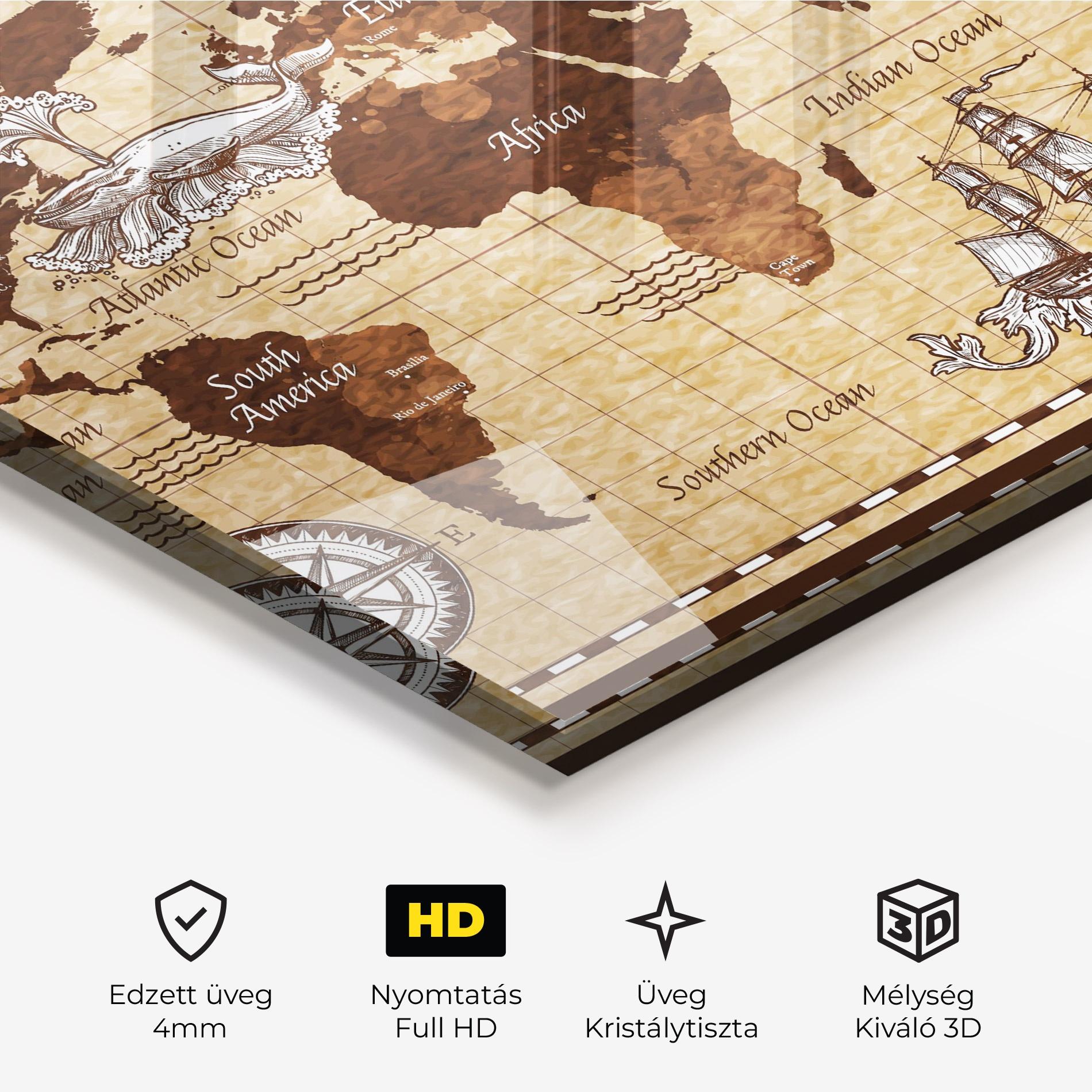 Üvegkép Brown Old Map mockup 3