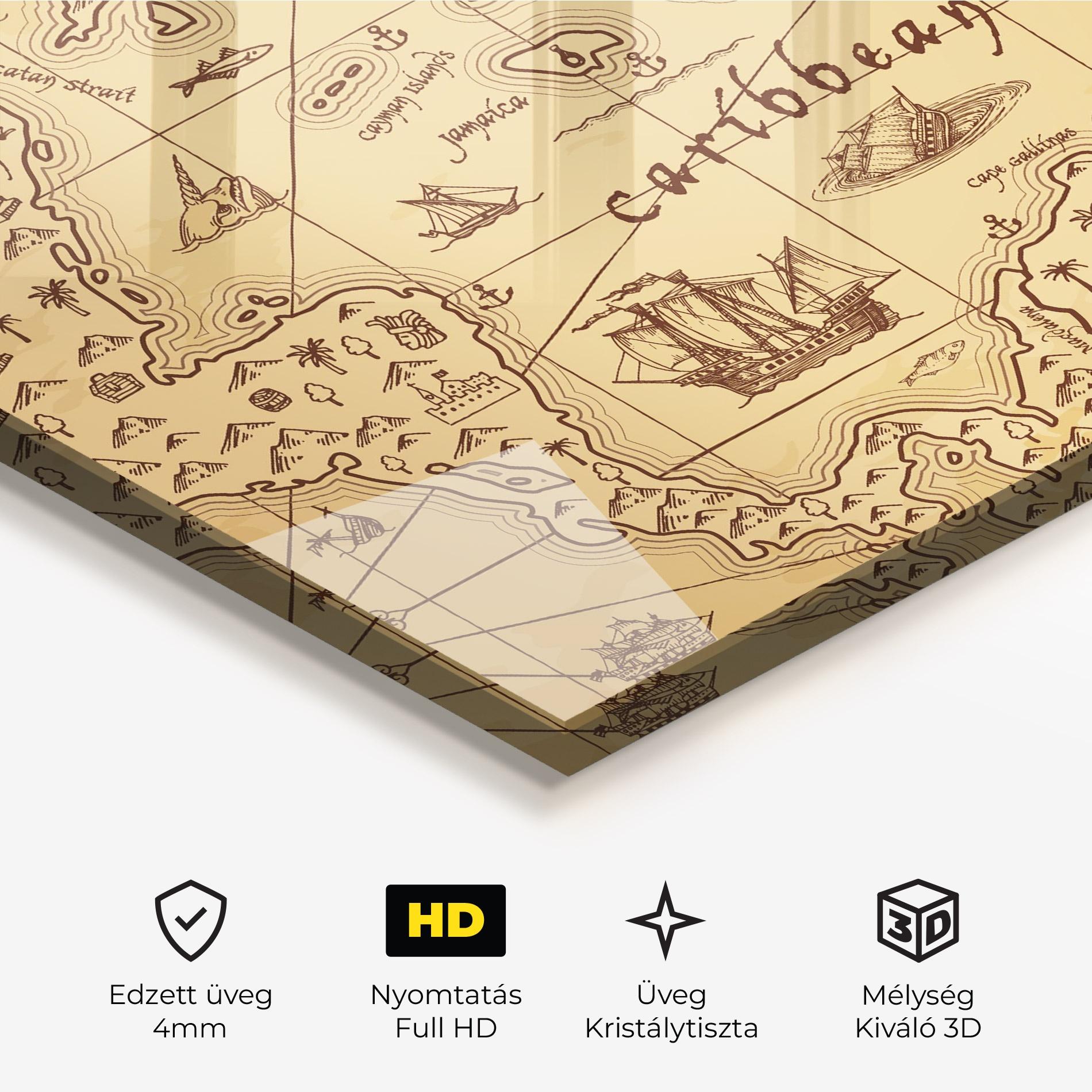 Üvegkép Caribbean Sea Map mockup 3