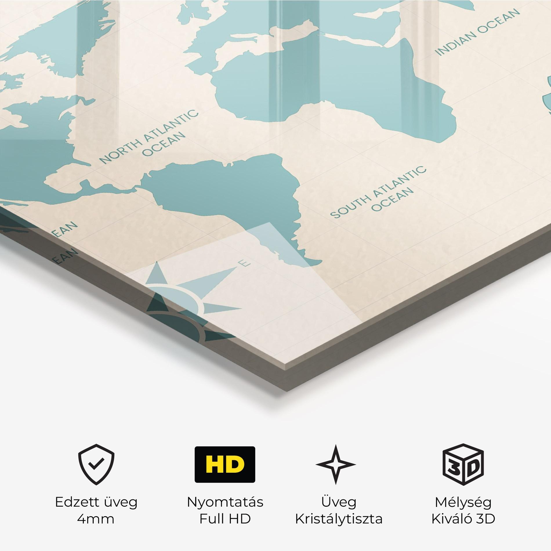 Üvegkép Cream Blue Map mockup 3