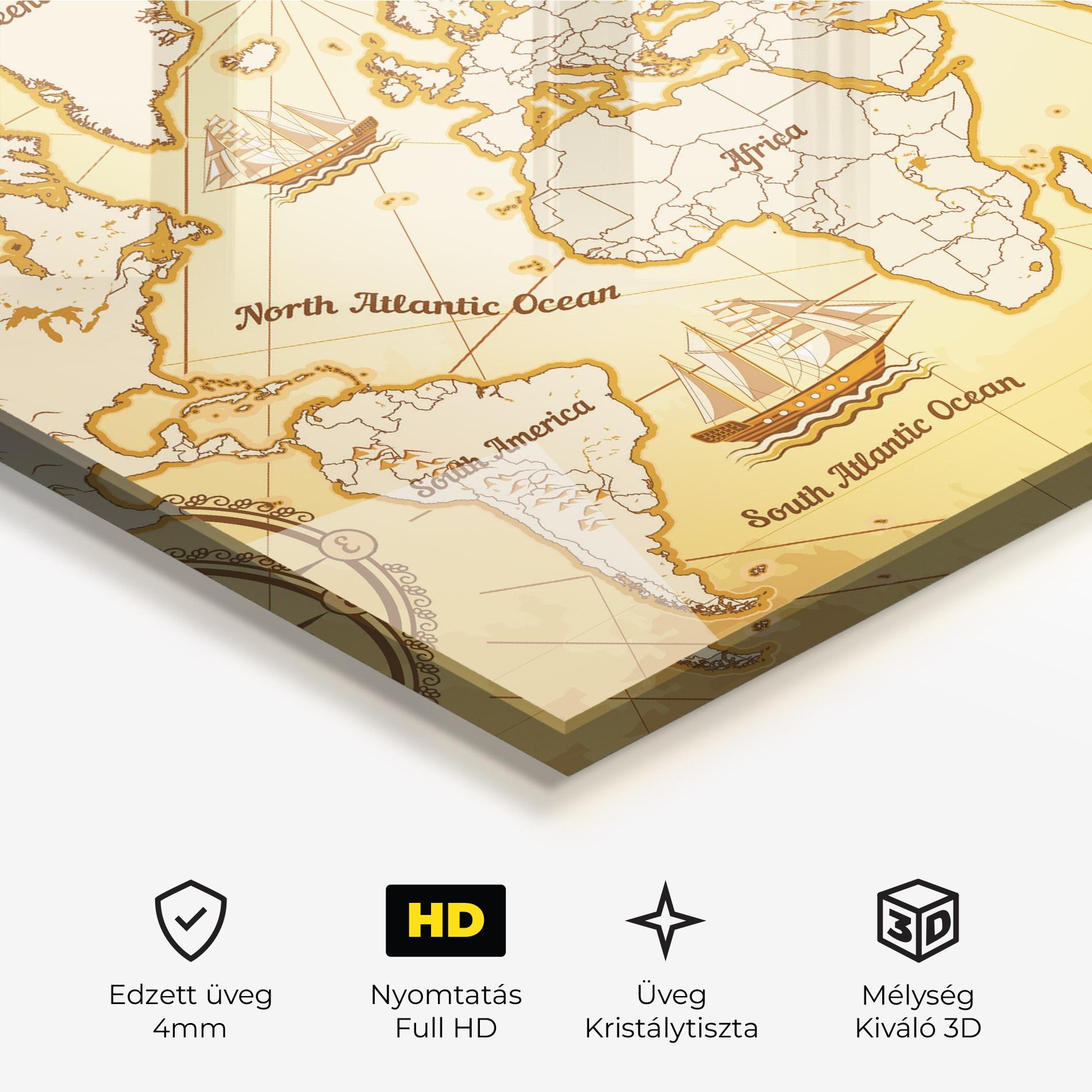 Üvegkép Gold Vintage Map mockup 3