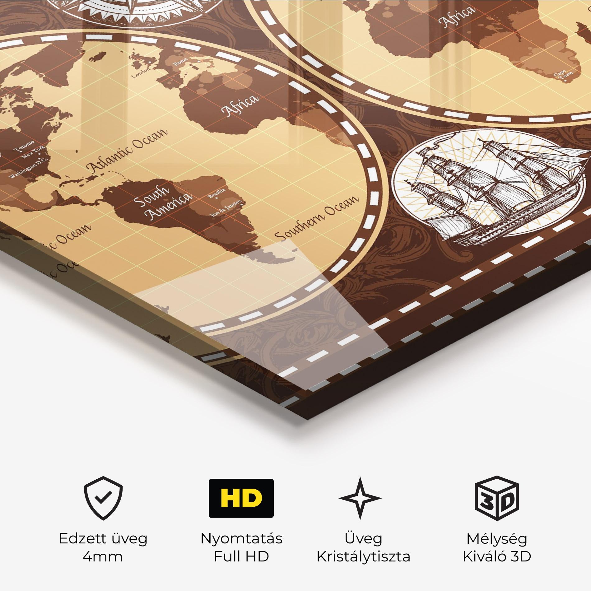 Üvegkép Old Brown Map mockup 3