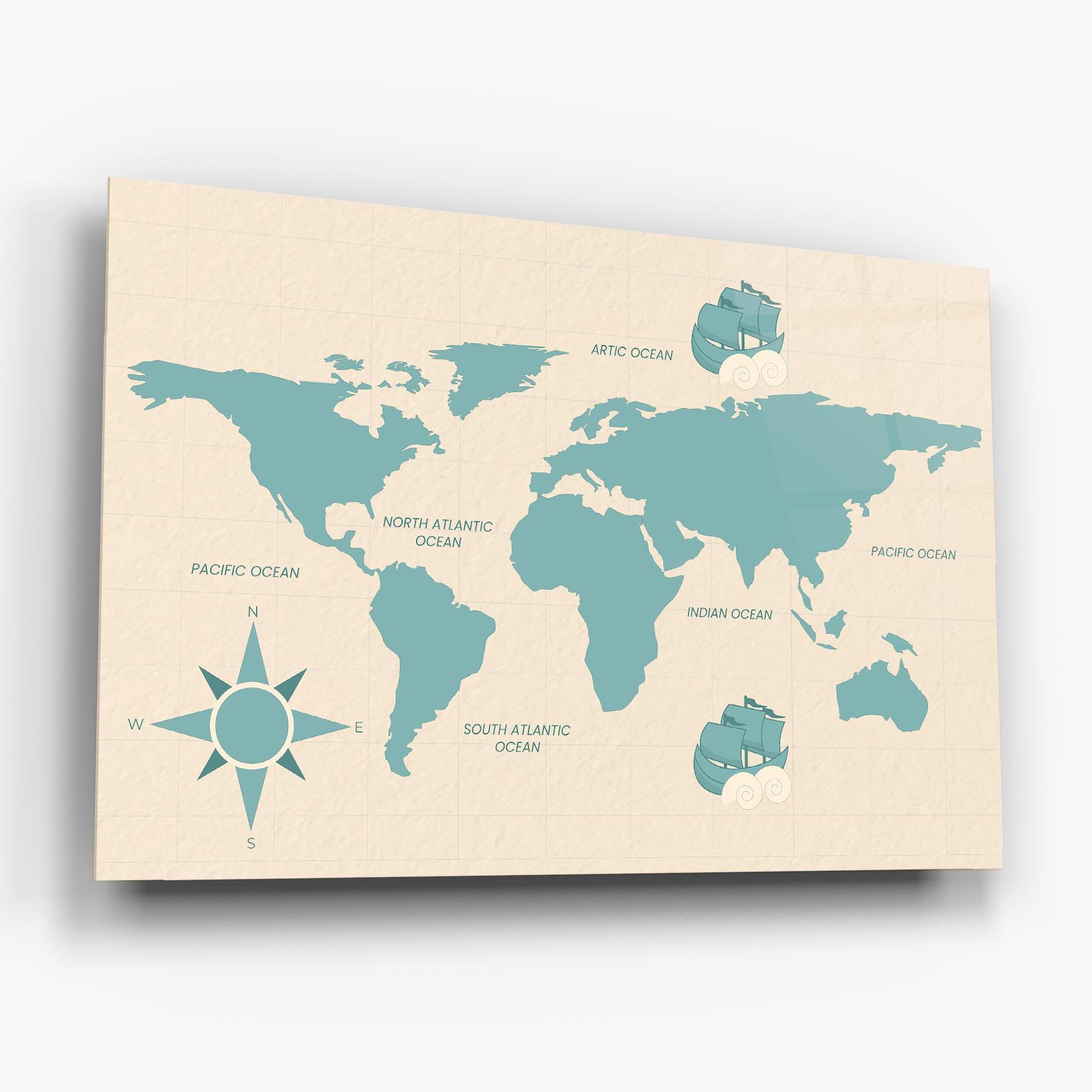 Üvegkép Cream Blue Map mockup 6