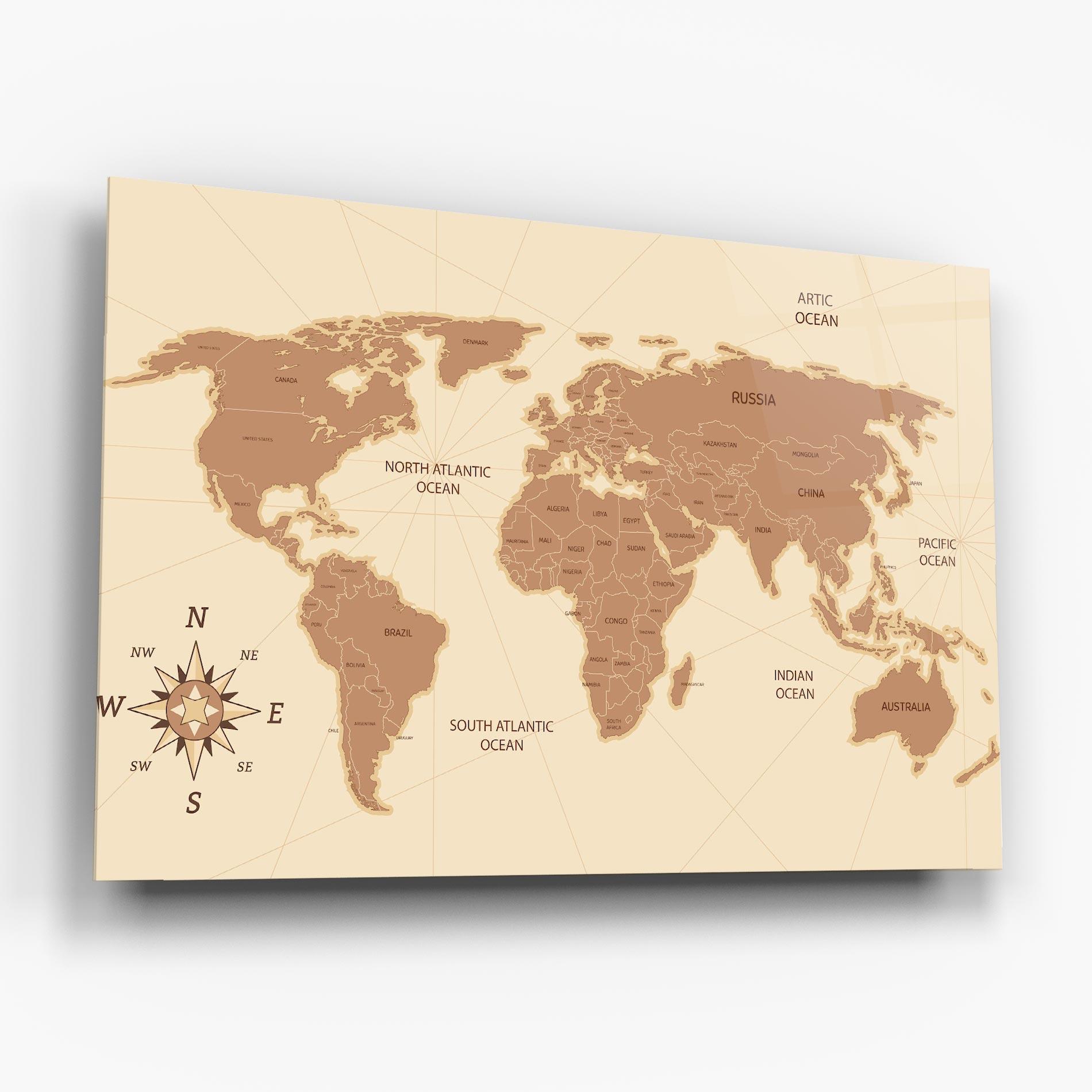 Üvegkép Cream Map Vintage mockup 6