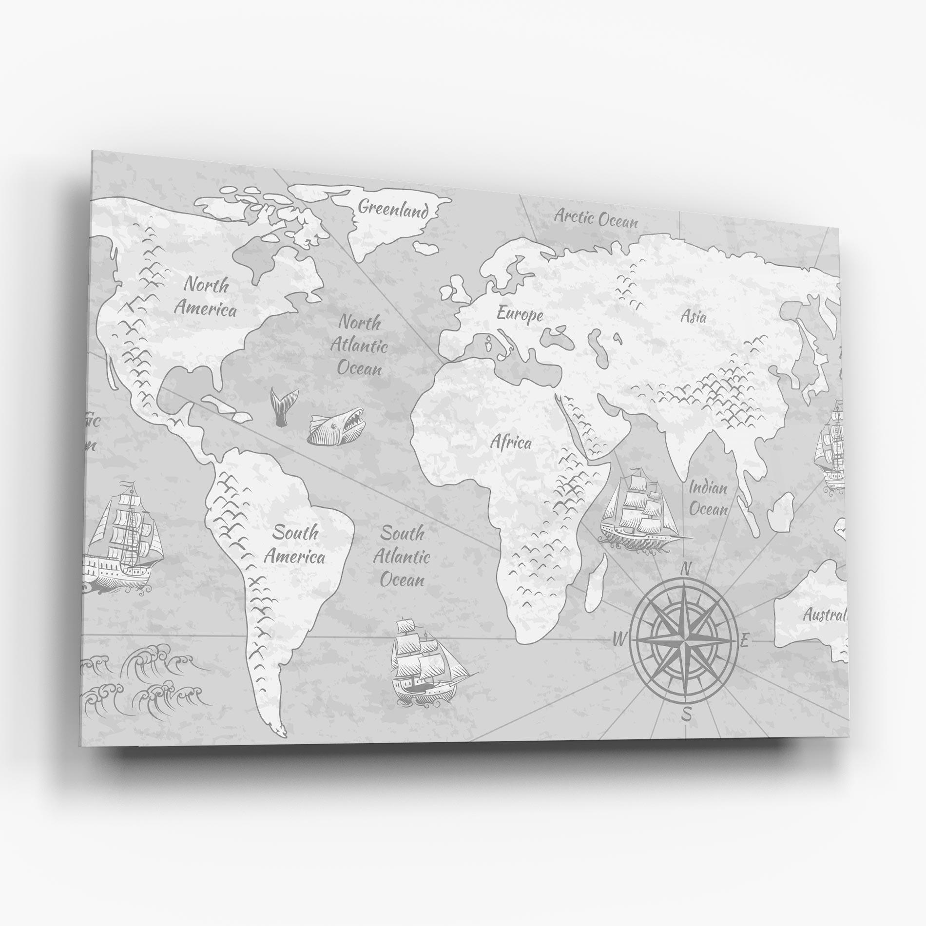 Üvegkép Grey Old Map mockup 6