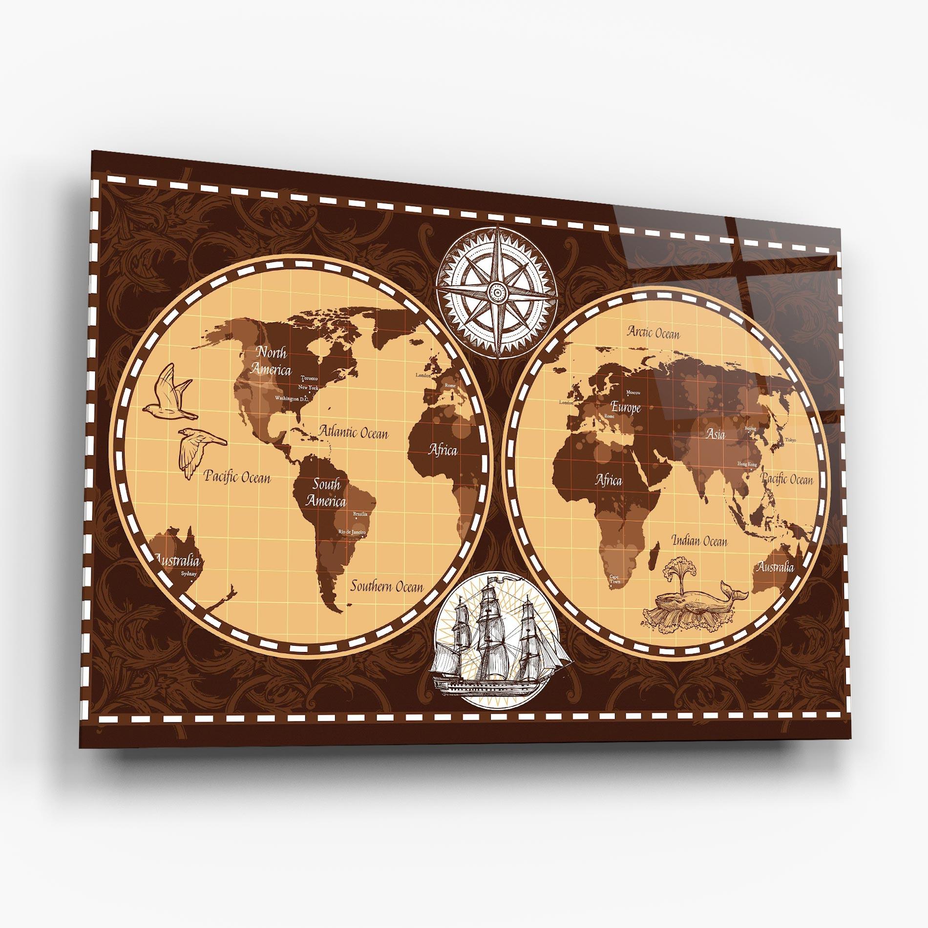 Üvegkép Old Brown Map mockup 6