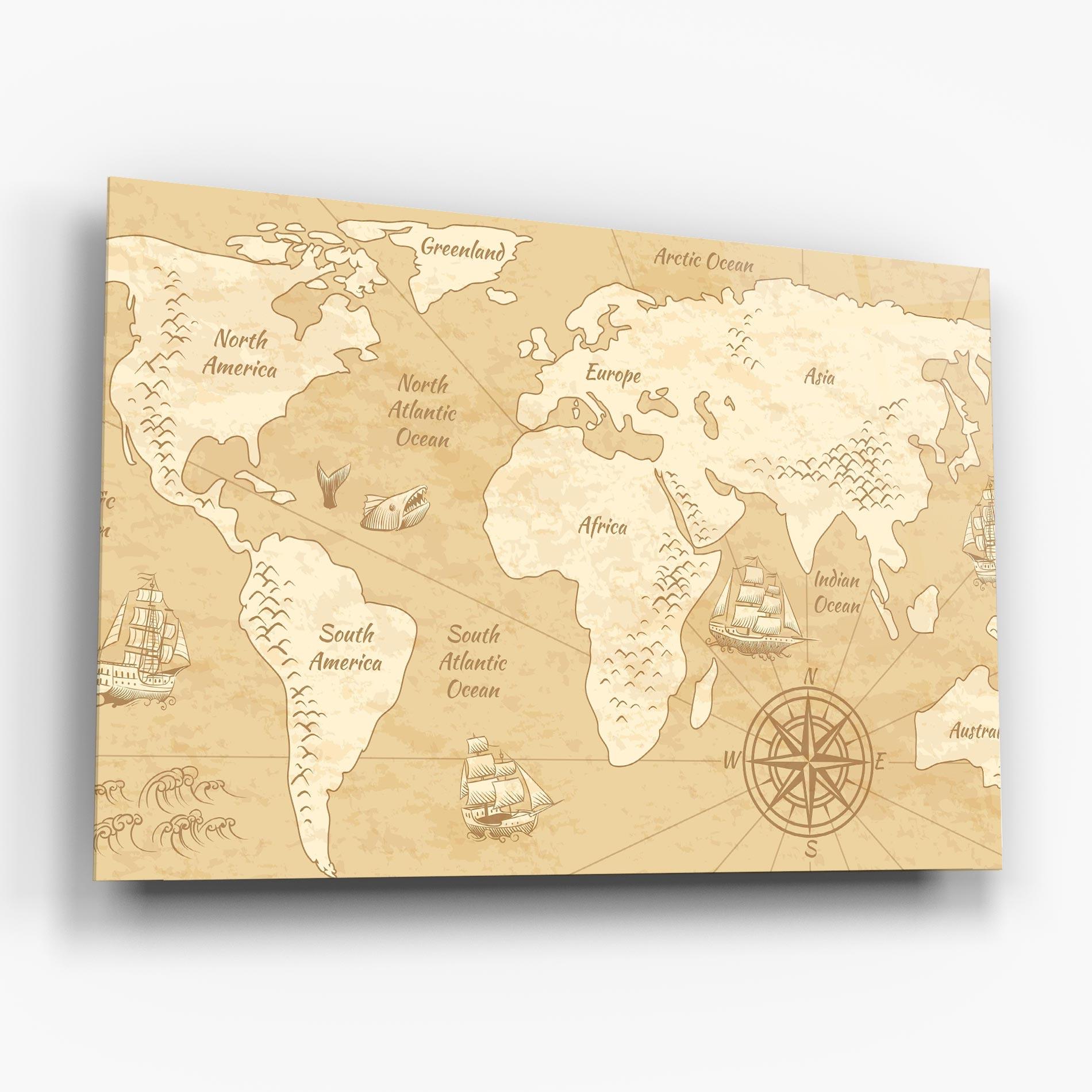 Üvegkép Old Continents Map mockup 6