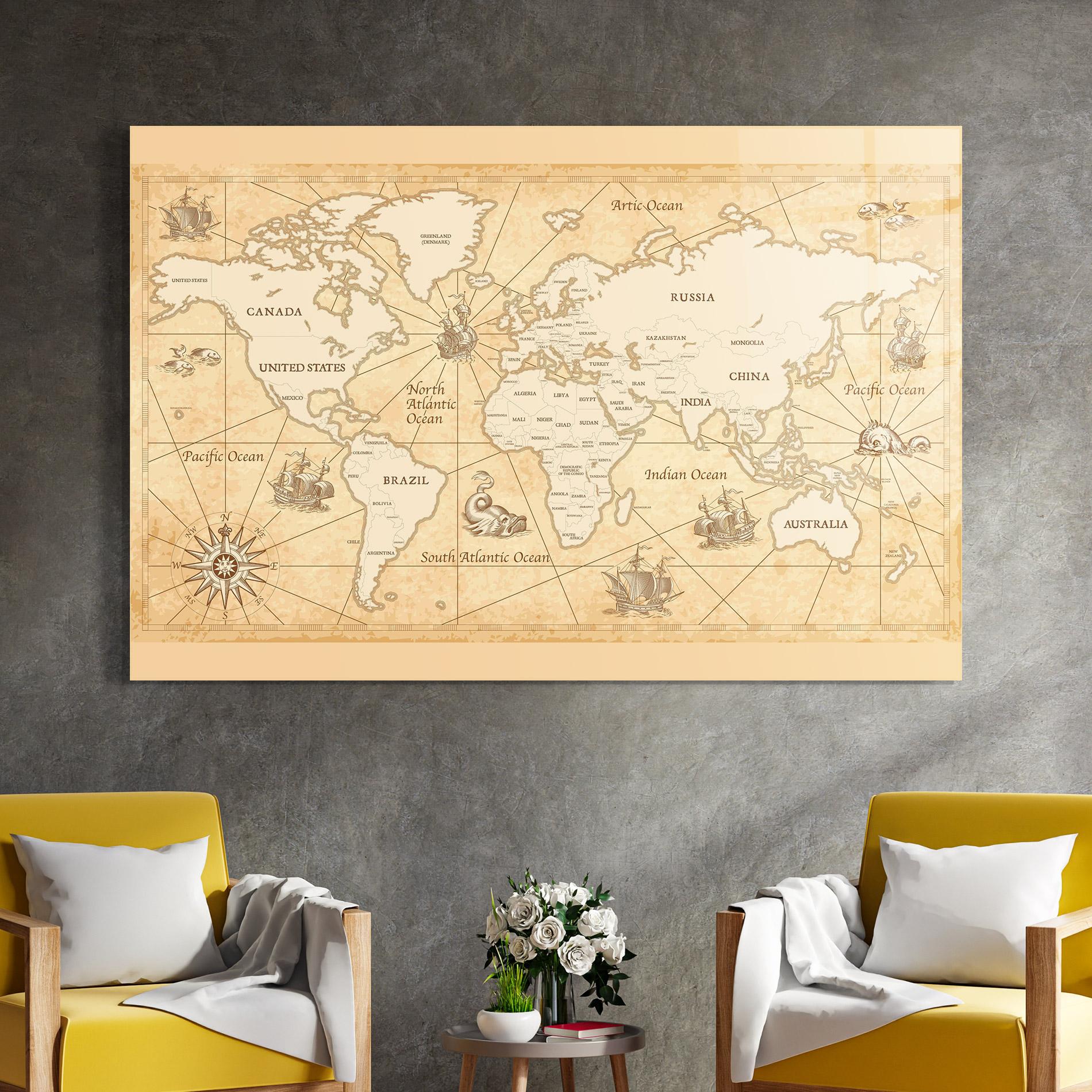 Üvegkép Cream Old Map mockup 4