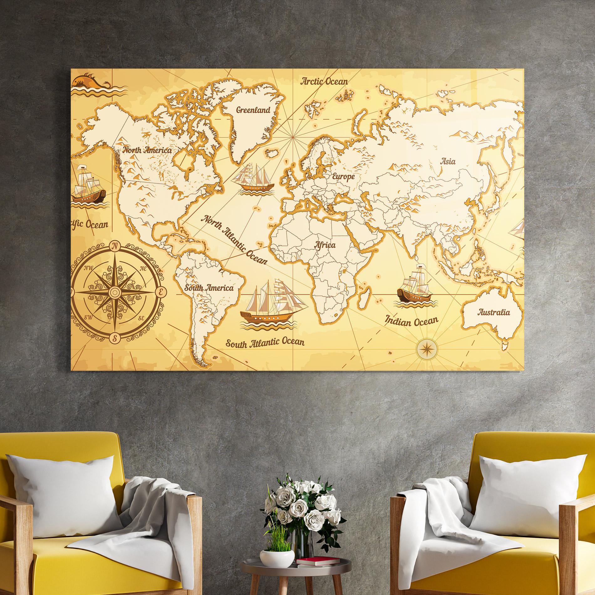 Üvegkép Gold Vintage Map mockup 4