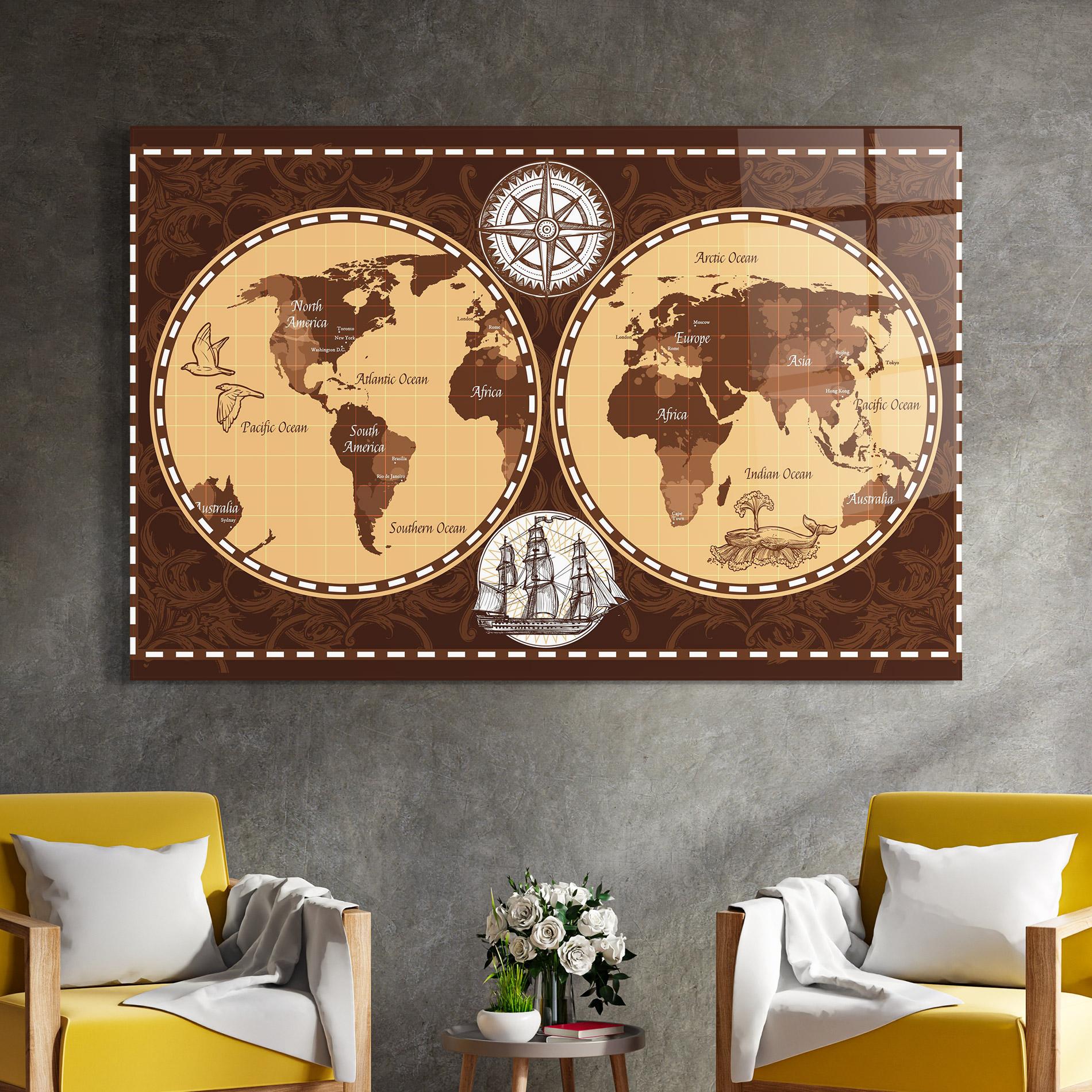 Üvegkép Old Brown Map mockup 4